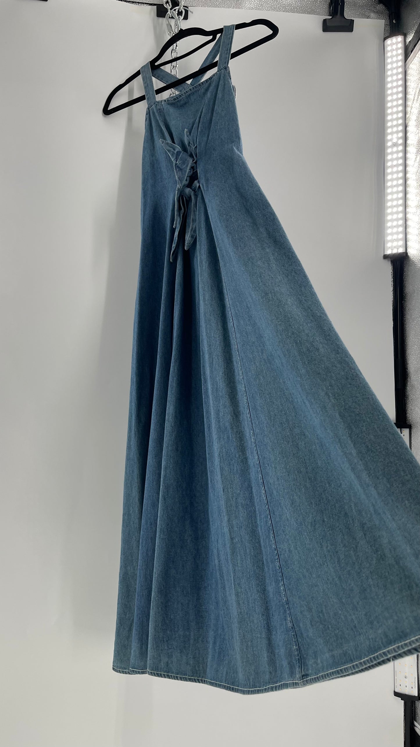 Vintage CDC Denim Triple Tie Bust Maxi Dress (6)
