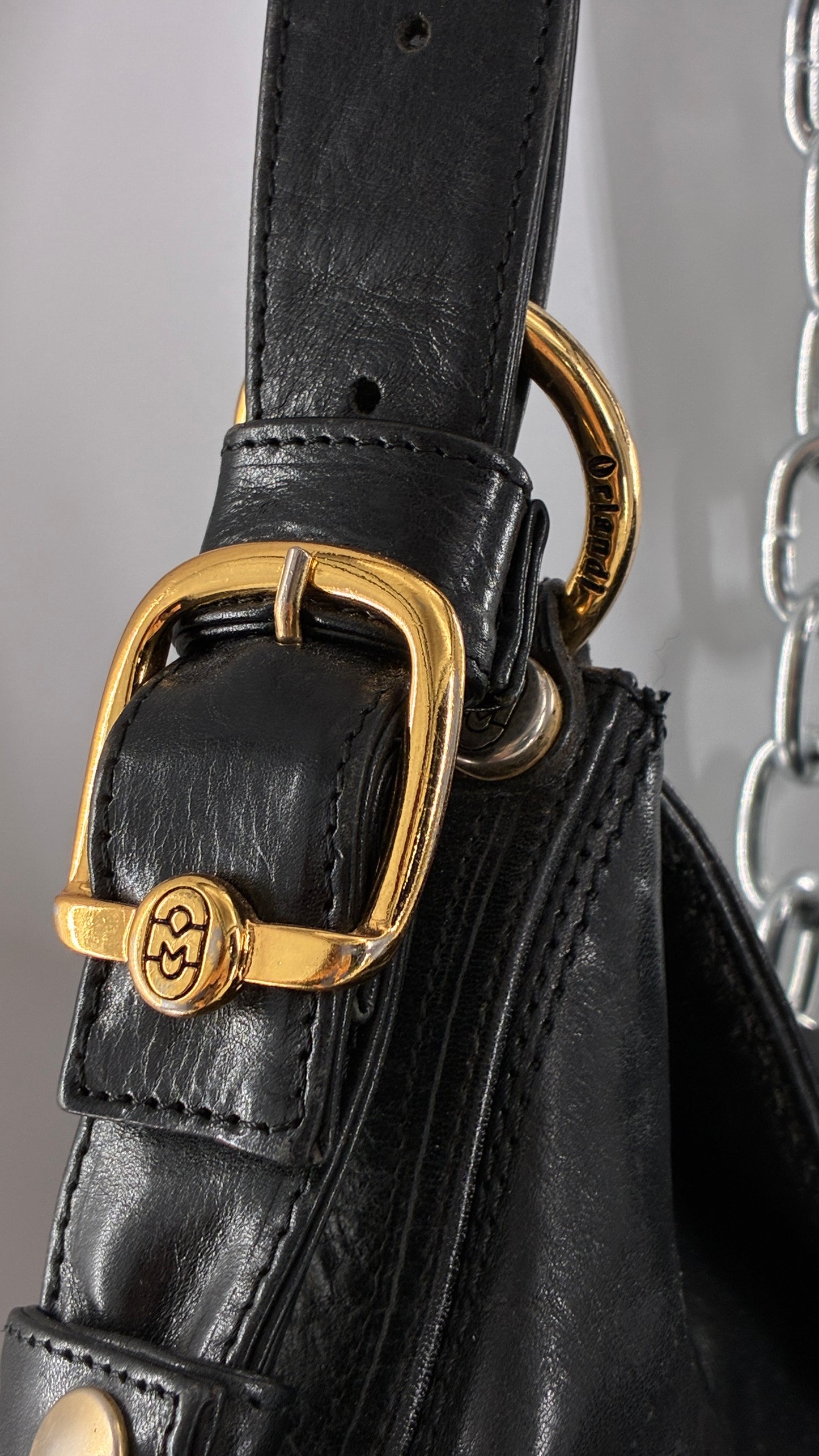 Vintage MARINO ORLANDI Black Leather Purse Made in Italy with Gold Embossed Hardware