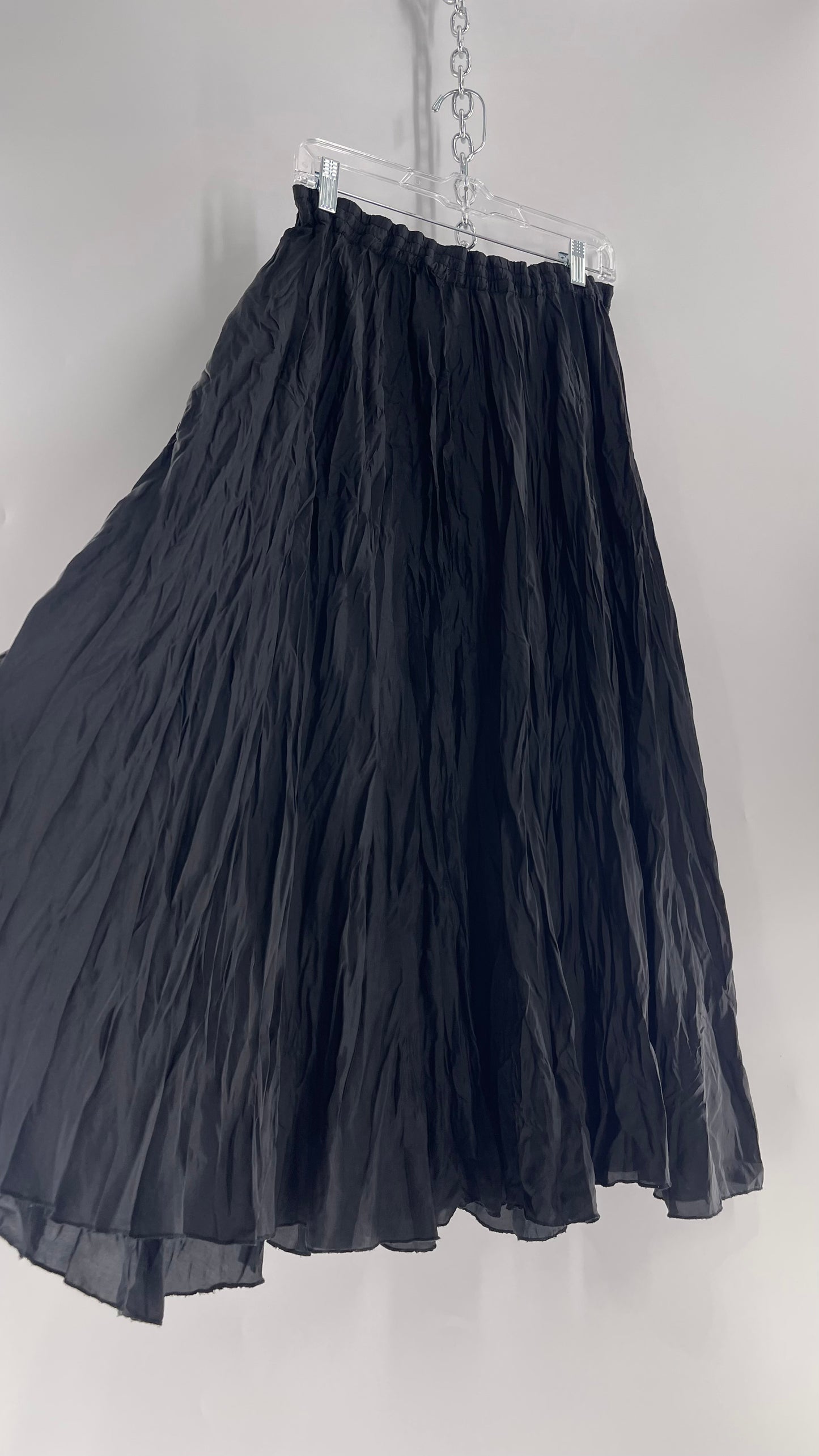 Vintage Adrian Jordan Black Full Length Crinkle Skirt 100% Silk (18/20)