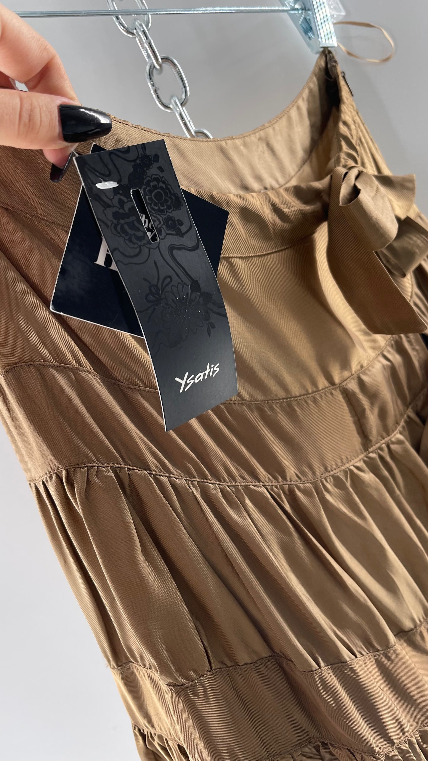 Ysatis Greece Bronze Metallic Fabric Skirt with Dainty Feminine Bow Detailing on Side (1)