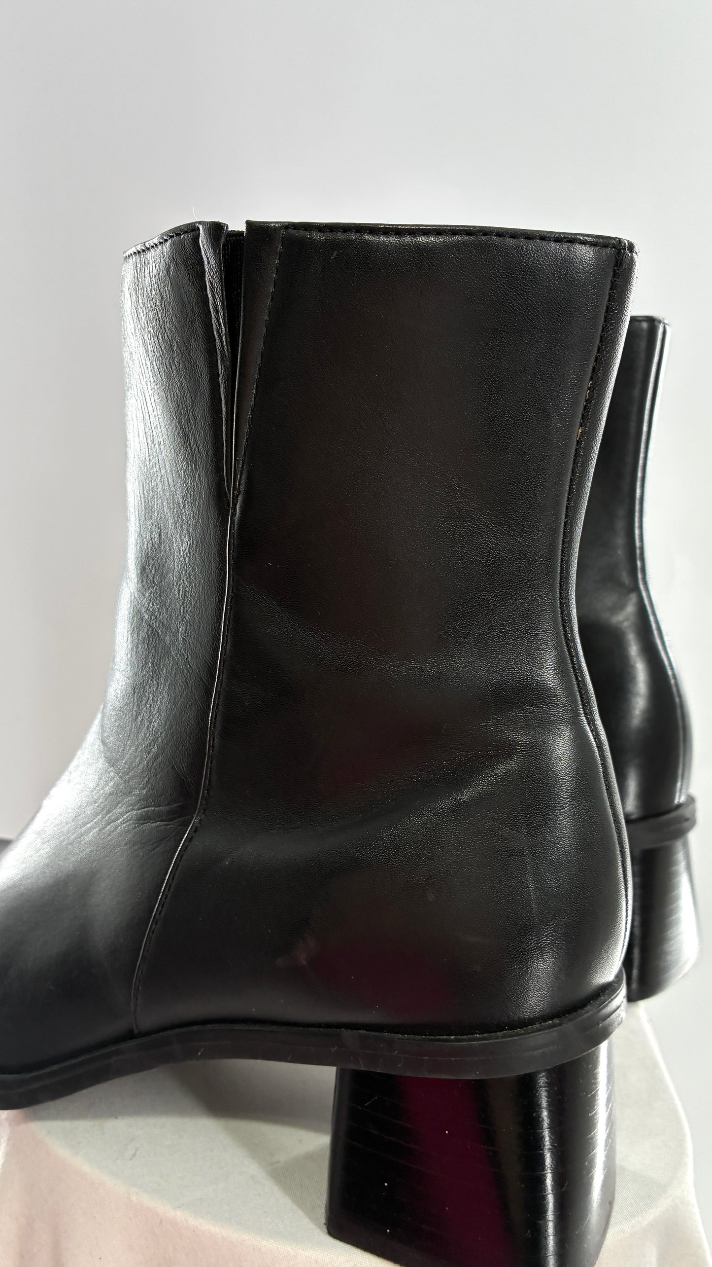 Vintage Naturalizer Black Square Toe Genuine Leather Block Heel Boots Made in Brazil (8)