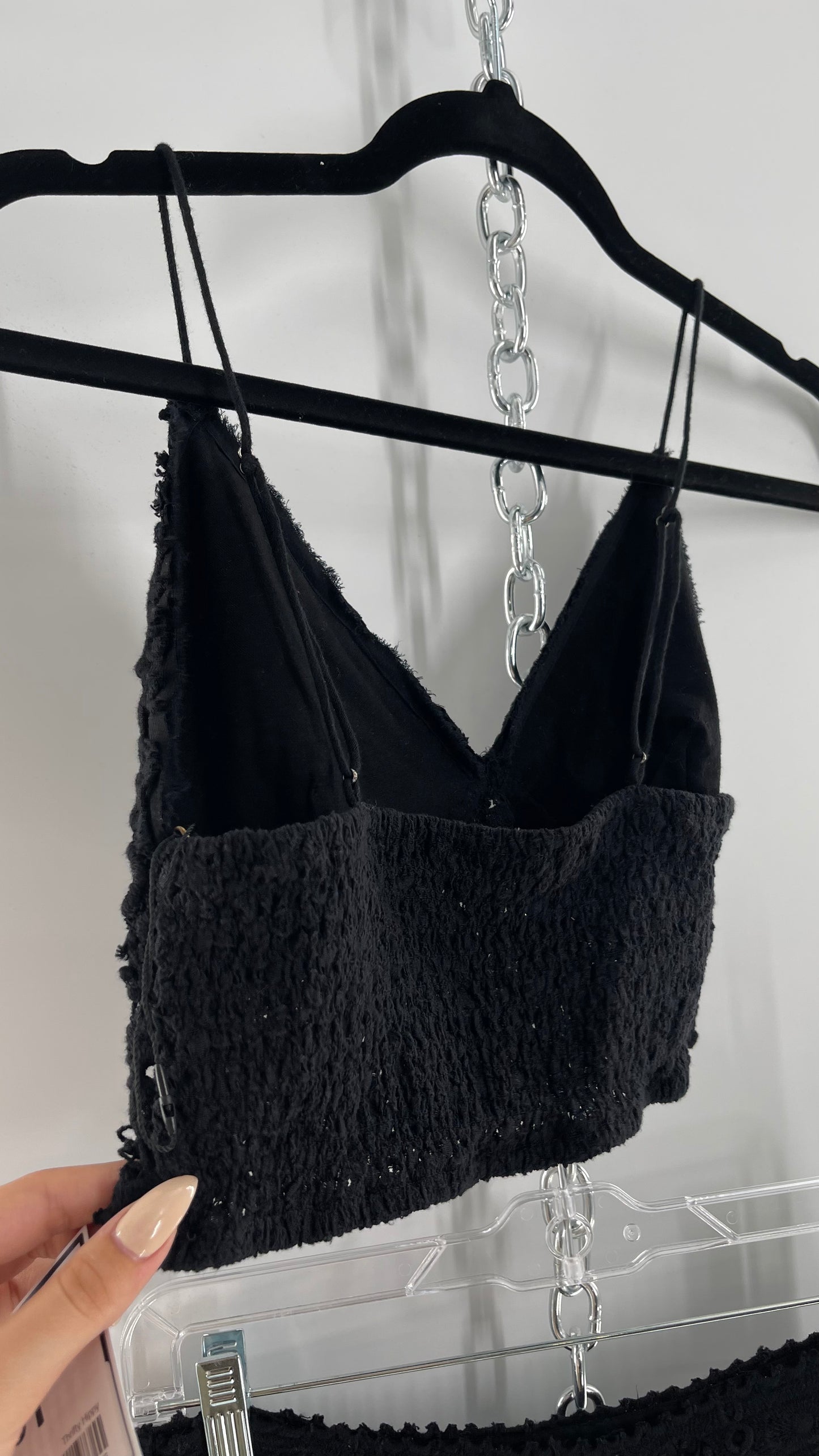 Free People Black Eyelet Lace Mini Skirt and Bustier Set (6)
