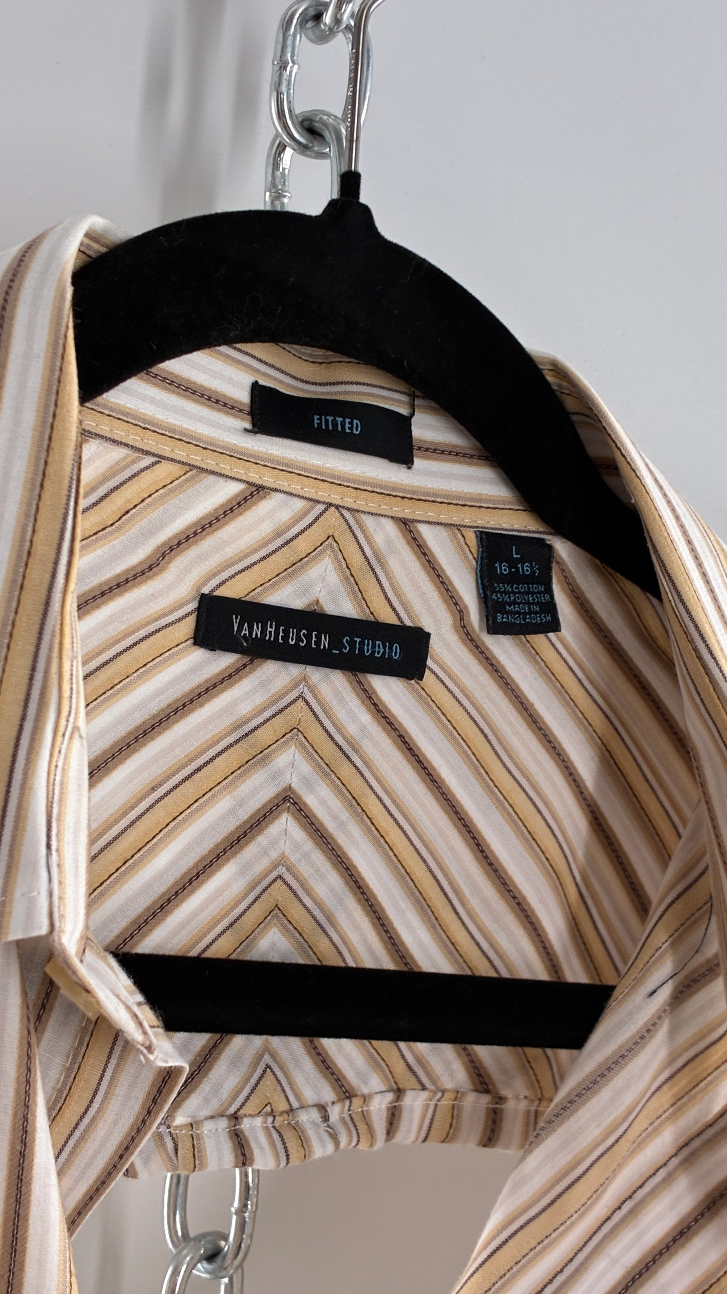 Vintage VAN HEUSEN Reworked Button Front Backless Mustard Yellow, Brown Striped Blouse (One Size)