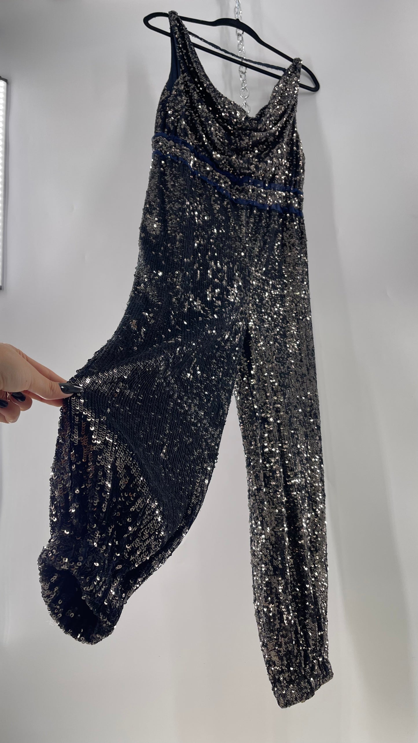Free People Navy Sequin Jumpsuit (S)