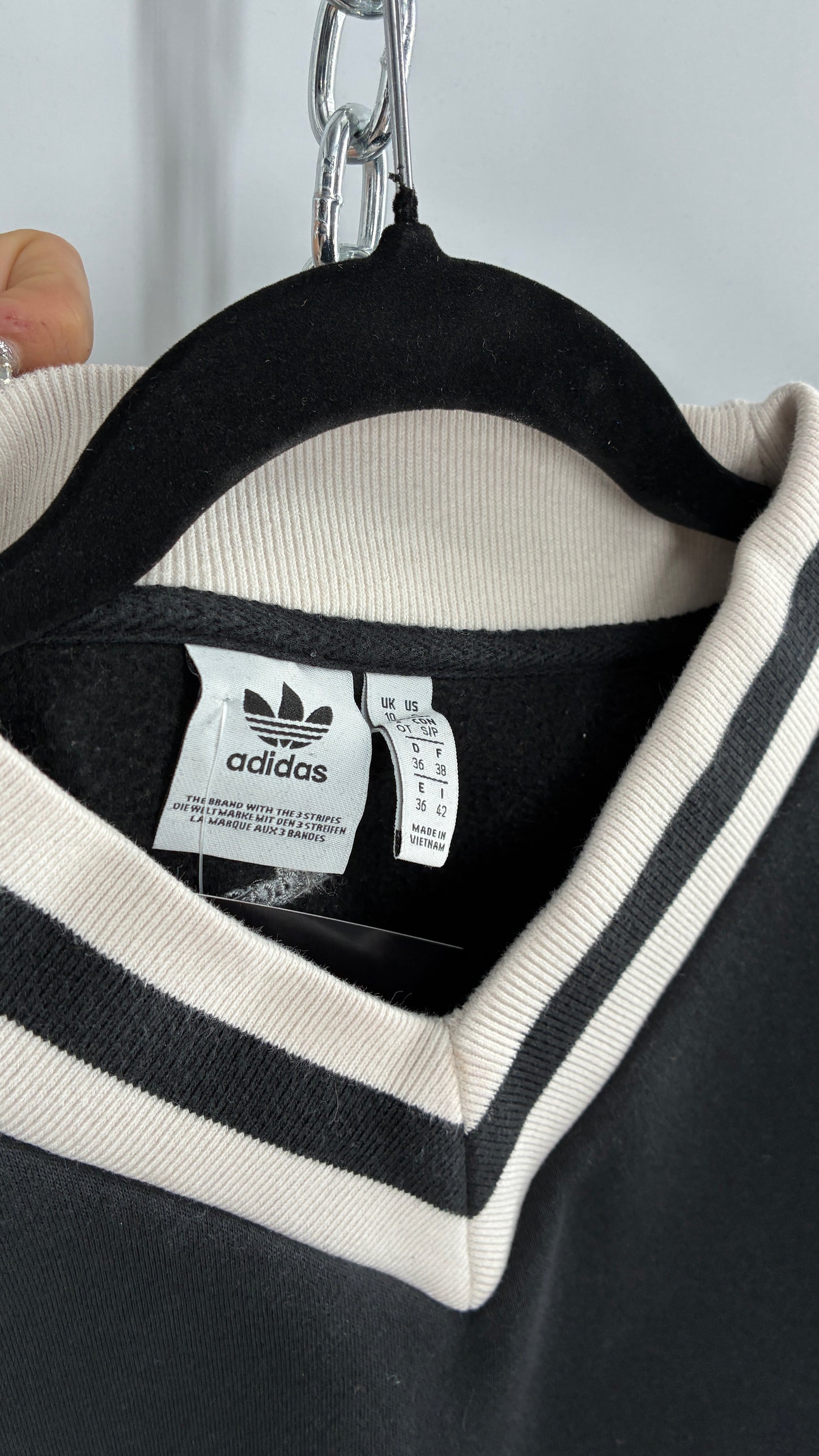 Vintage ADIDAS Black and White Varsity Crew Neck (Small)