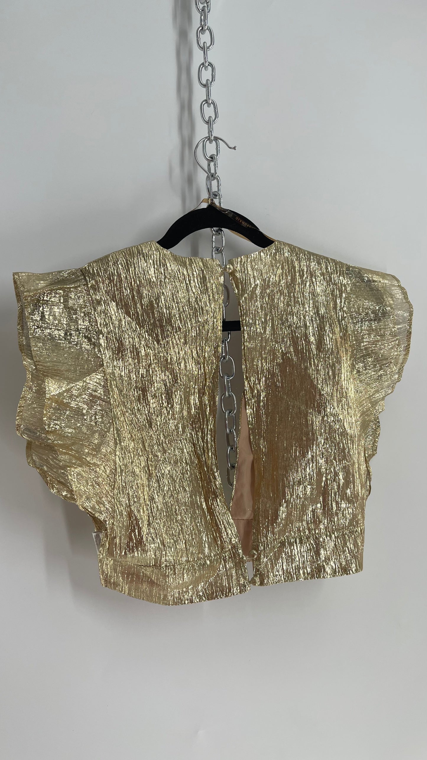 GLAMOROUS Gold Ruffled Crop Sleeveless Top (XS)