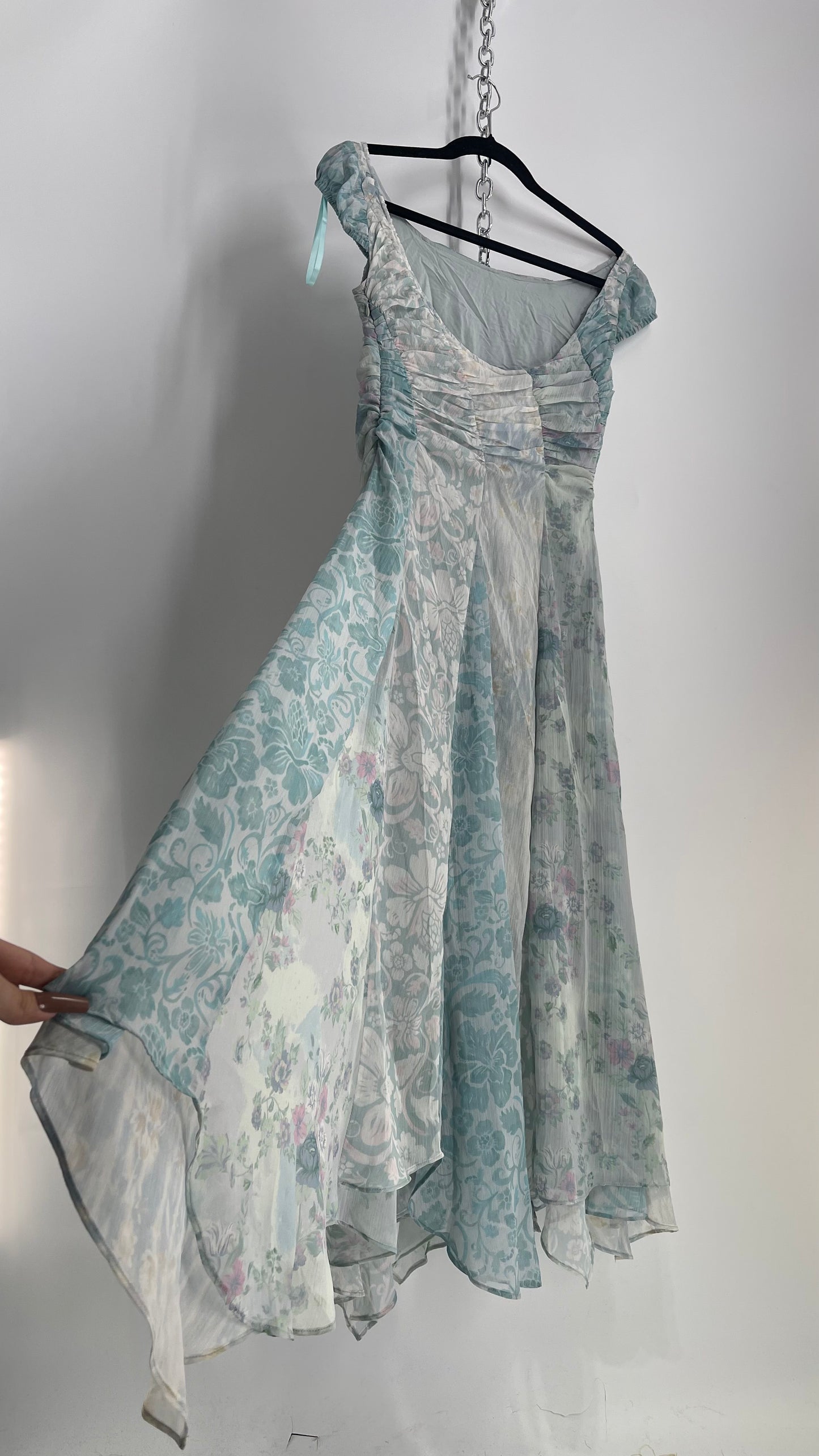 Free People Heart to Heart Blue Ruche Bust Handkerchief Hem Gown (4)