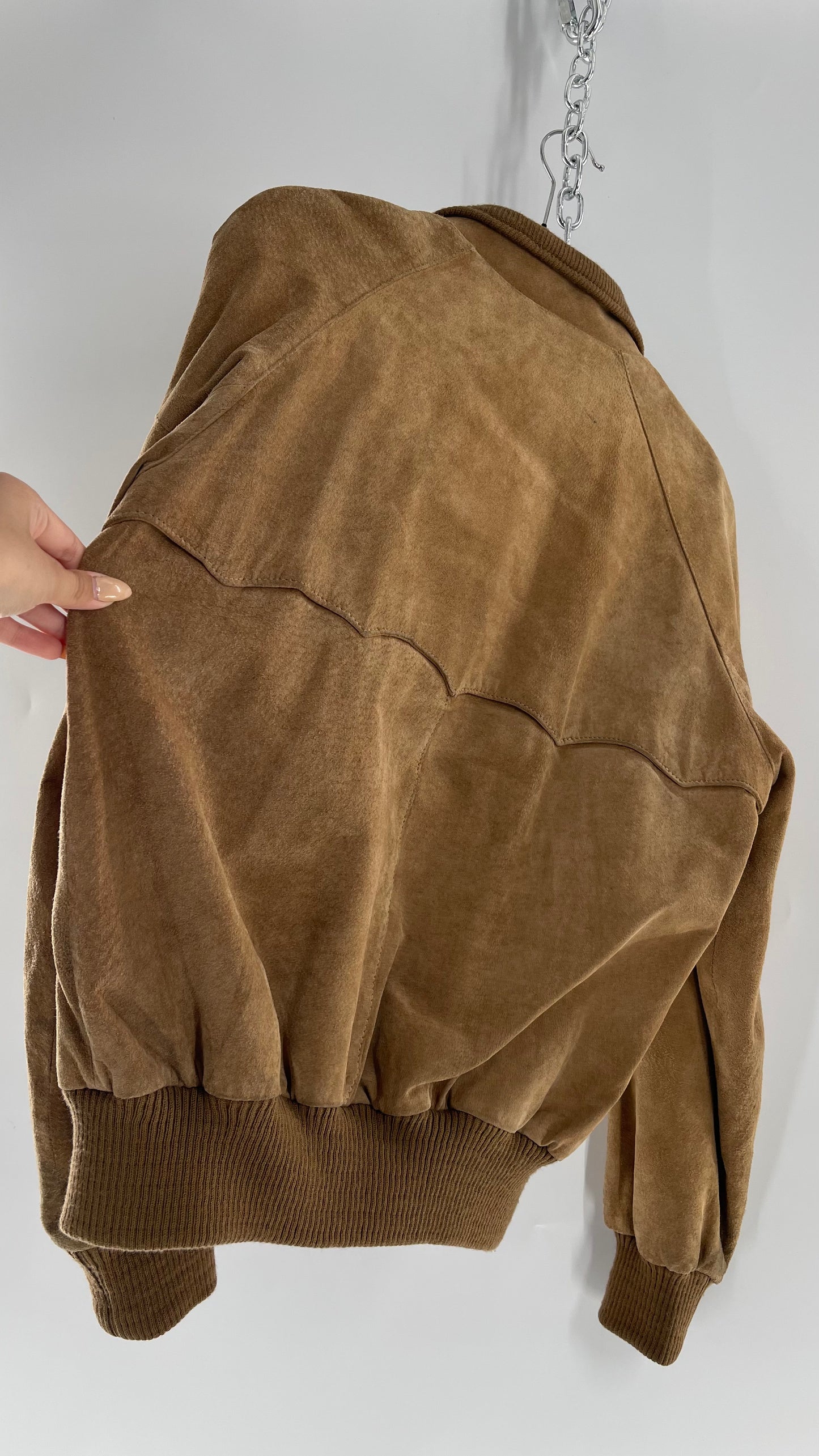 Vintage FOXRUN Caramel Brown Suede Bomber Jacket (40)
