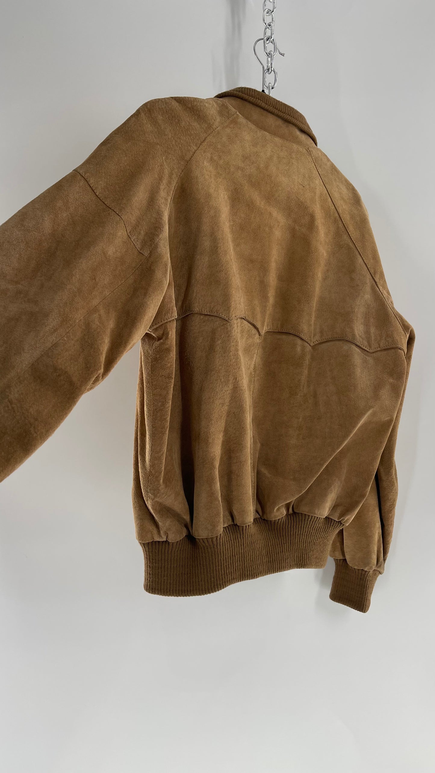 Vintage FOXRUN Caramel Brown Suede Bomber Jacket (40)