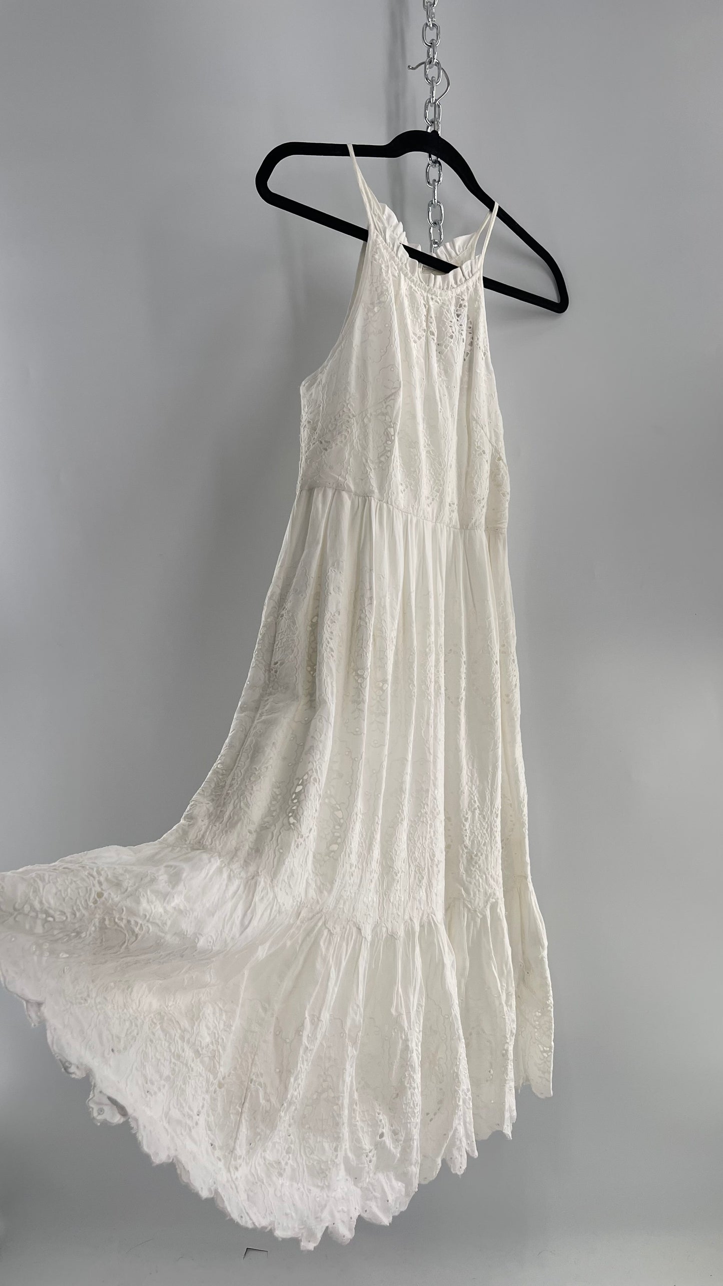 Maeve White Eyelet Tiered Lace Cotton Midi Dress (2)