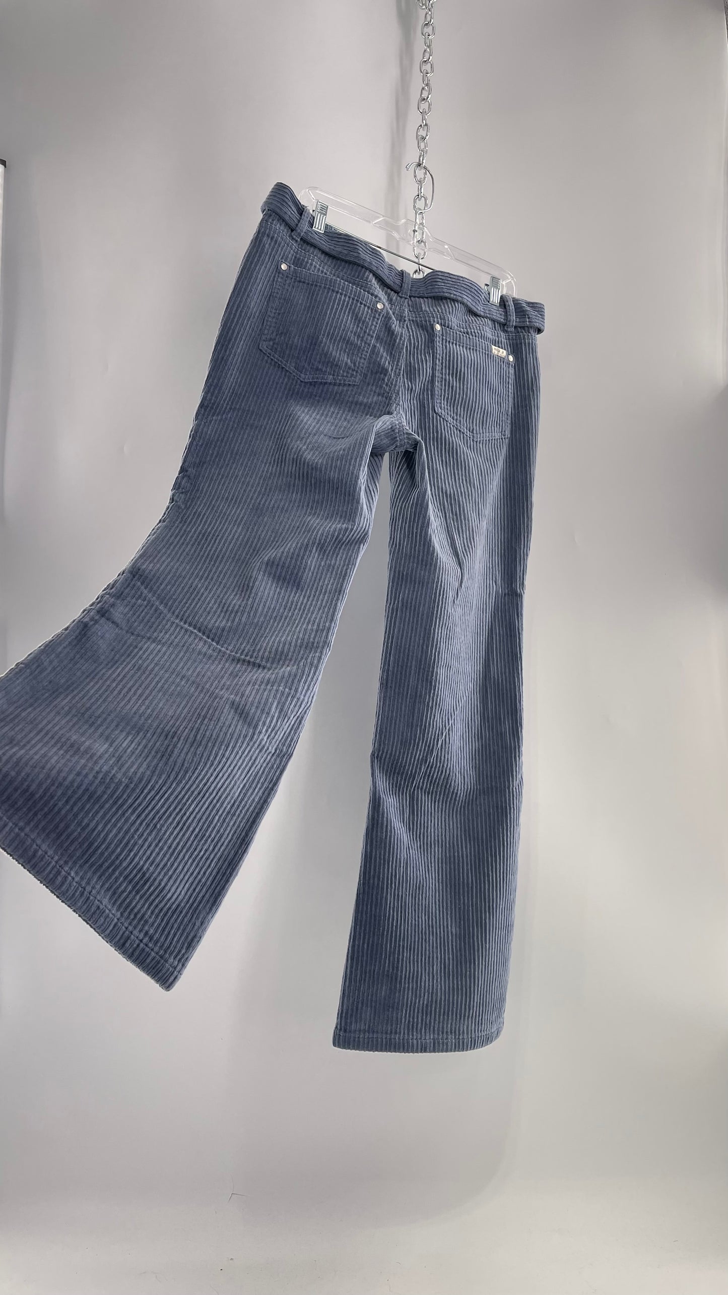 MILK IT Recycled Powder Blue Corduroy Low Waist Grommet Buckle Folk Jean with Tags Attached (16)