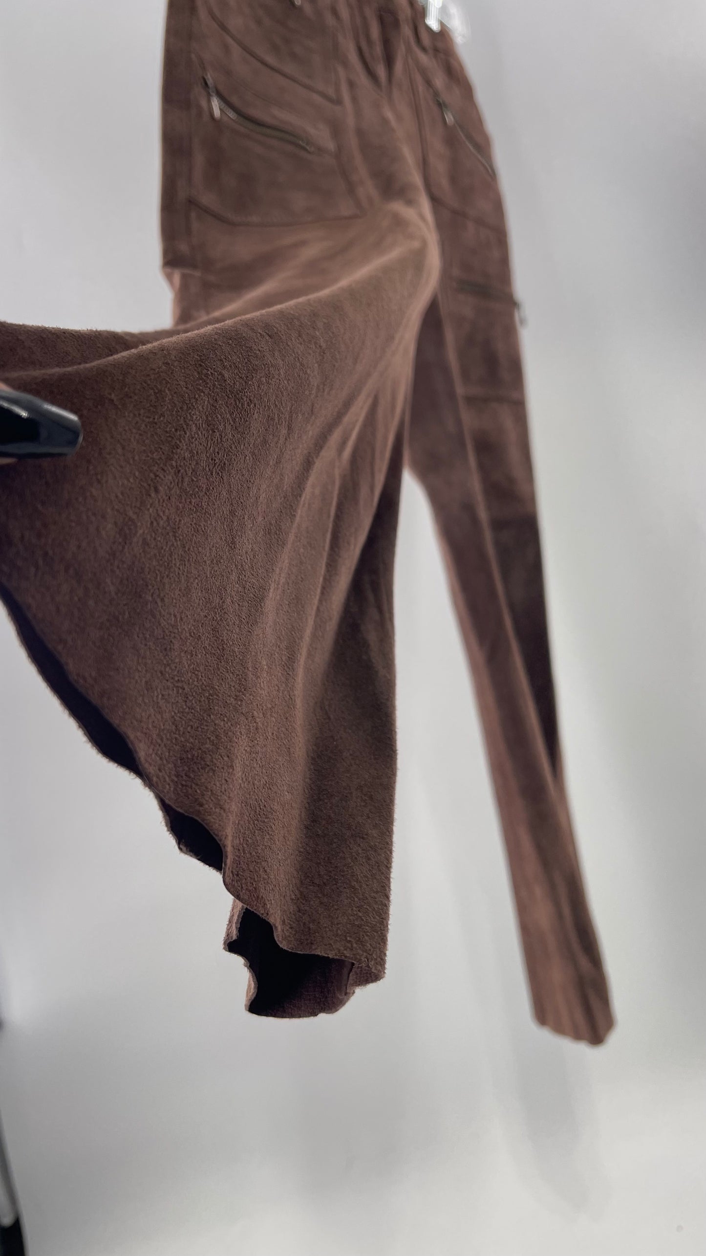 Vintage Context Petit Brown Suede Straight Leg Cargos with Pockets and Bronze Zippers (8P)