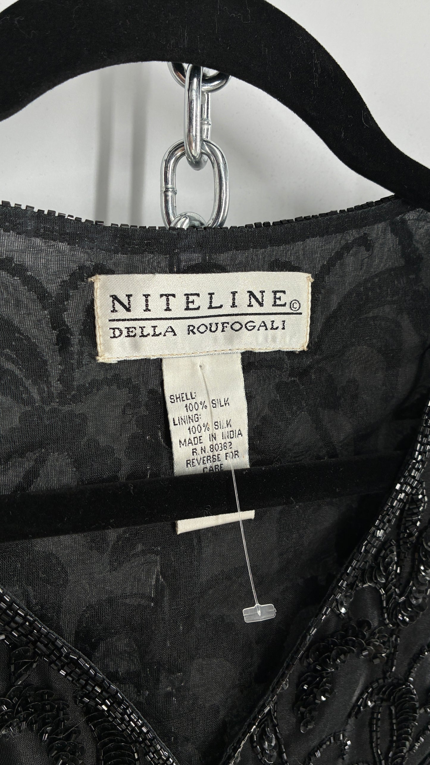 Vintage 1990s NITELINE 100% Silk Beaded Cropped Vest with Tassel Details (Medium)