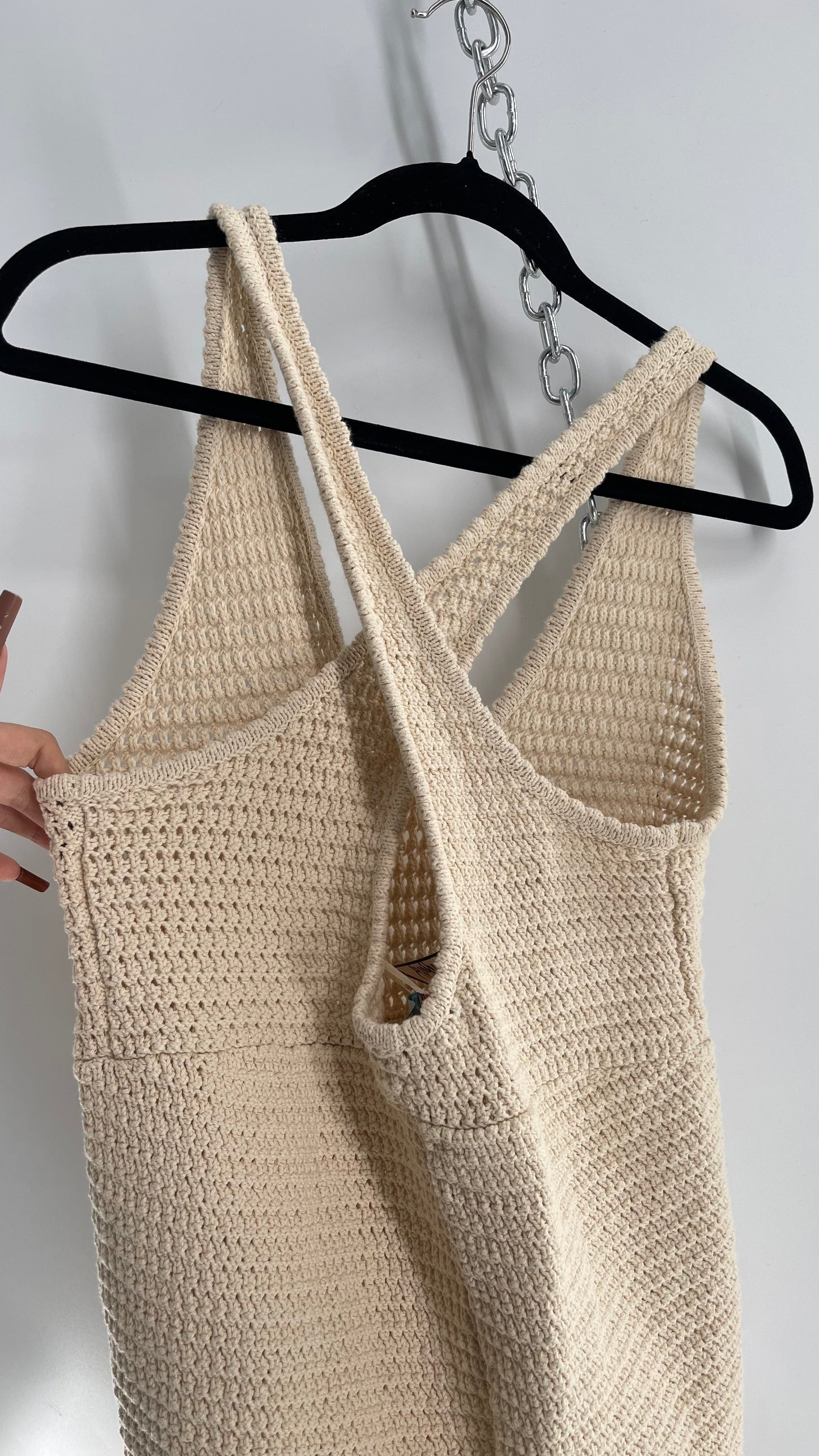 Free People Beige Crochet Thick Knit Beige Jumpsuit Romper (XS)