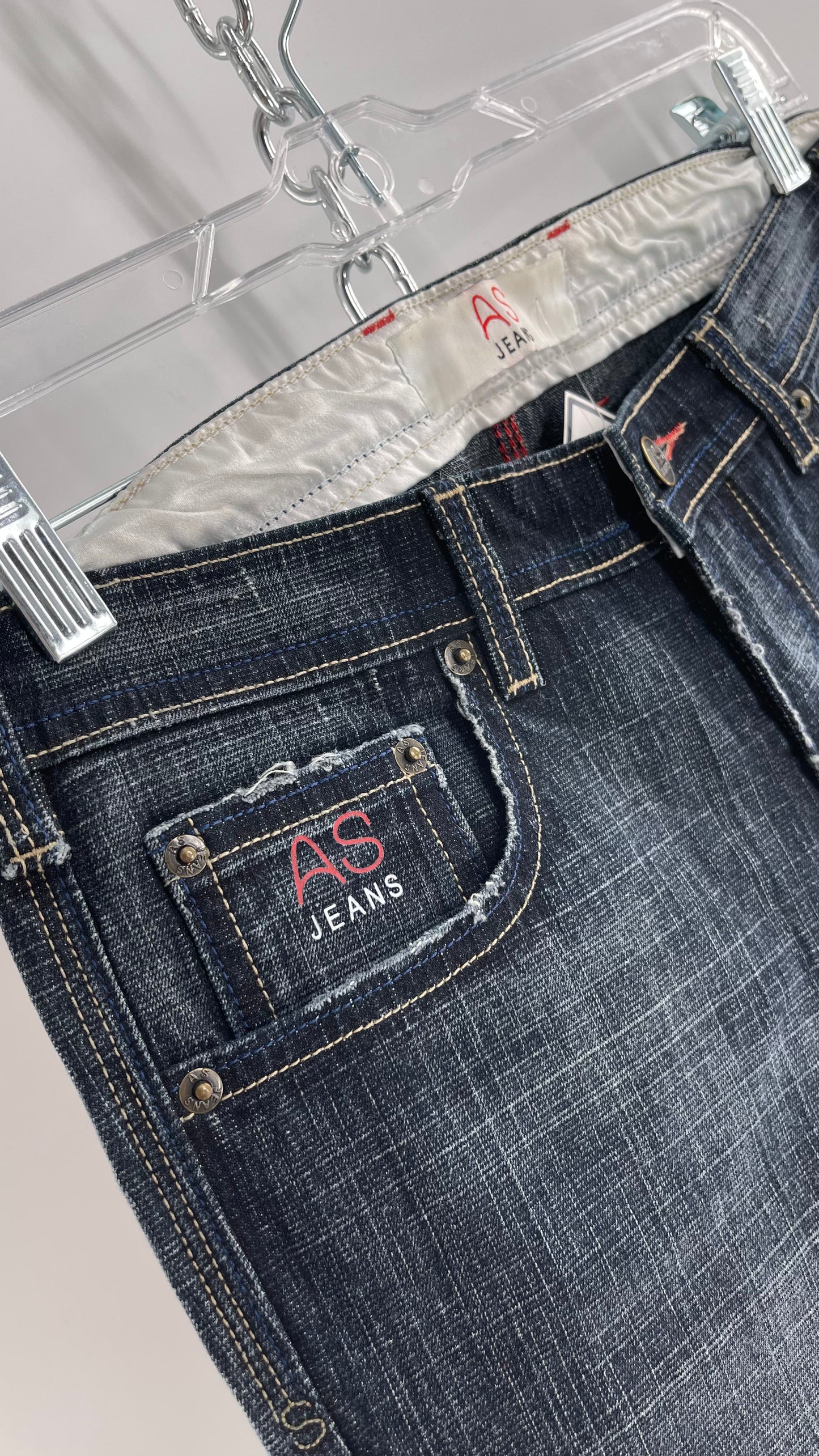 Vintage Smart AS JEANS Dark Wash with Grain and Embroidered/Embellished Kiss Rock Logo (28)