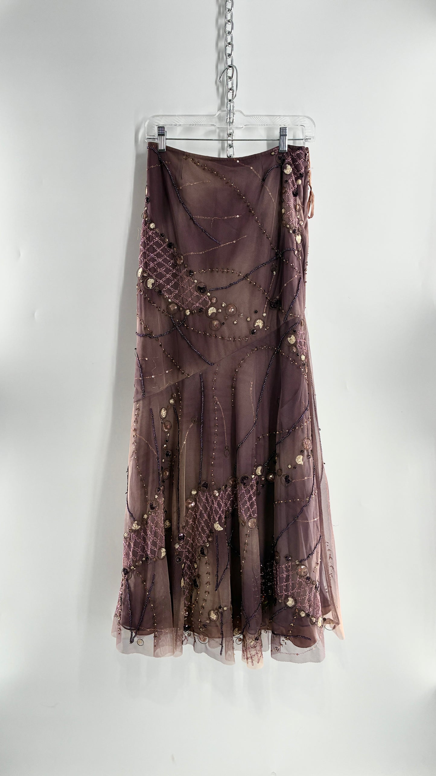 Vintage ALBERTO MAKALI Completely Embroidered and Beaded Maxi Asymmetric Dusty Purple Skirt (4)