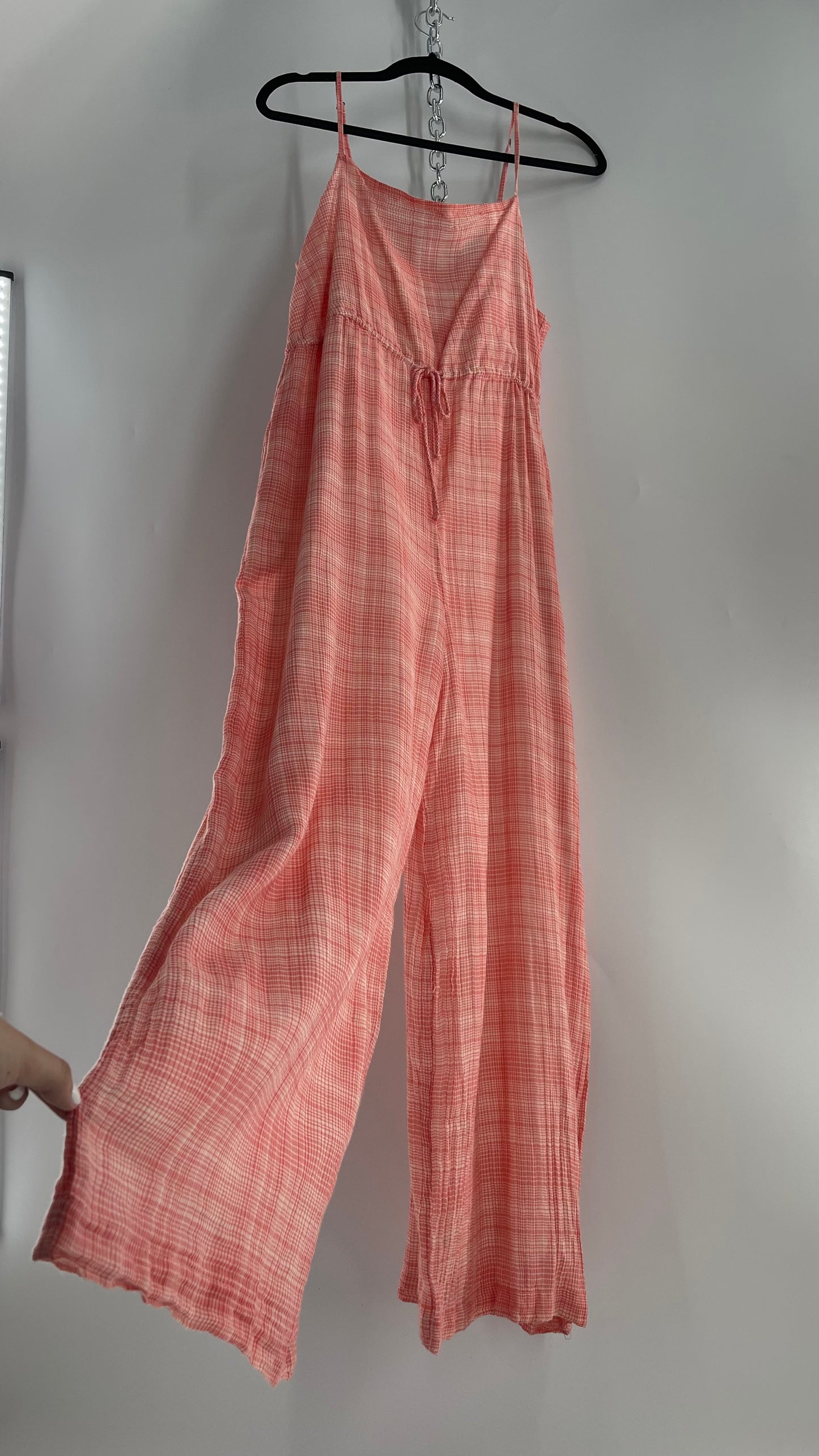 Urban Outfitters Gingham Plaid Red Picnic Jumpsuit (Large)