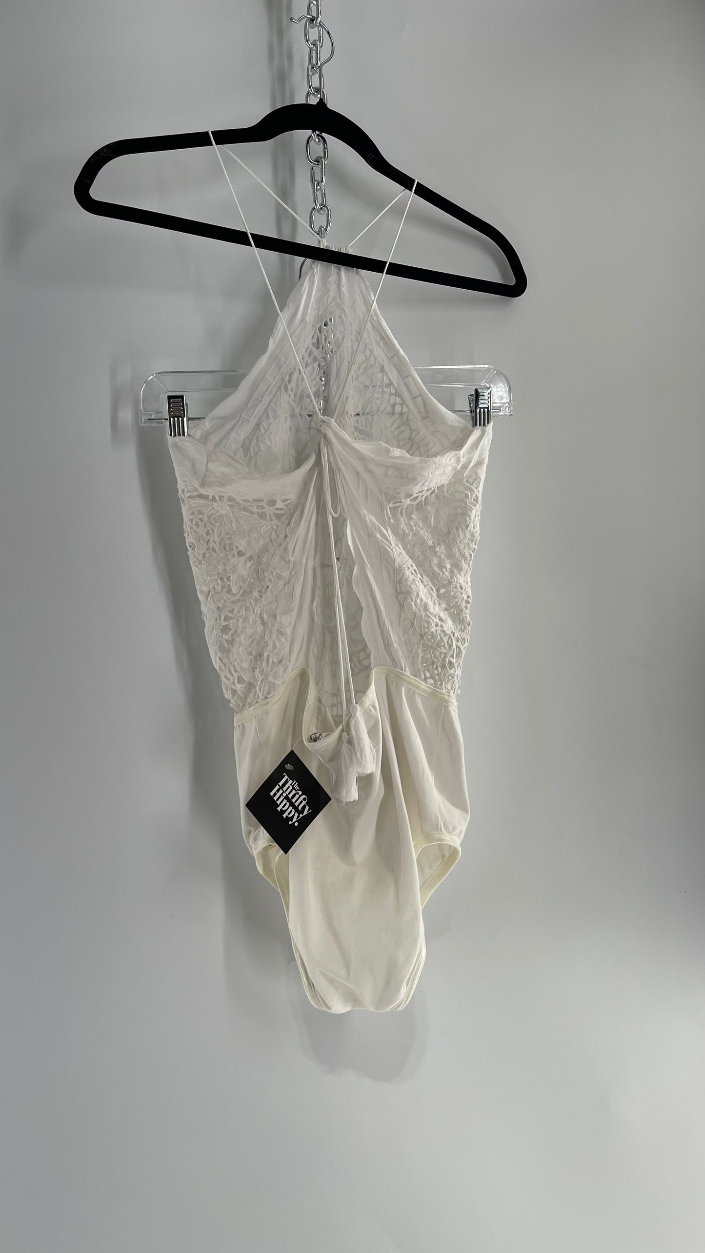 Intimately Free People White Eyelet Lace Open Back Bodysuit (Medium)