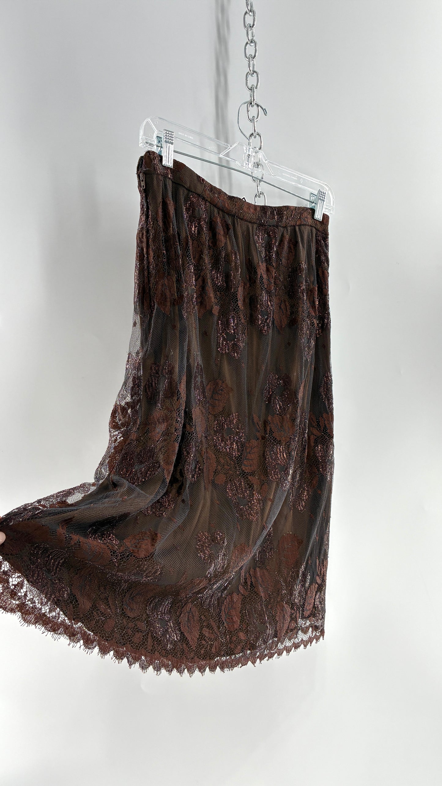 Vintage Brown Bronze Metallic Lace Skirt (S/M)