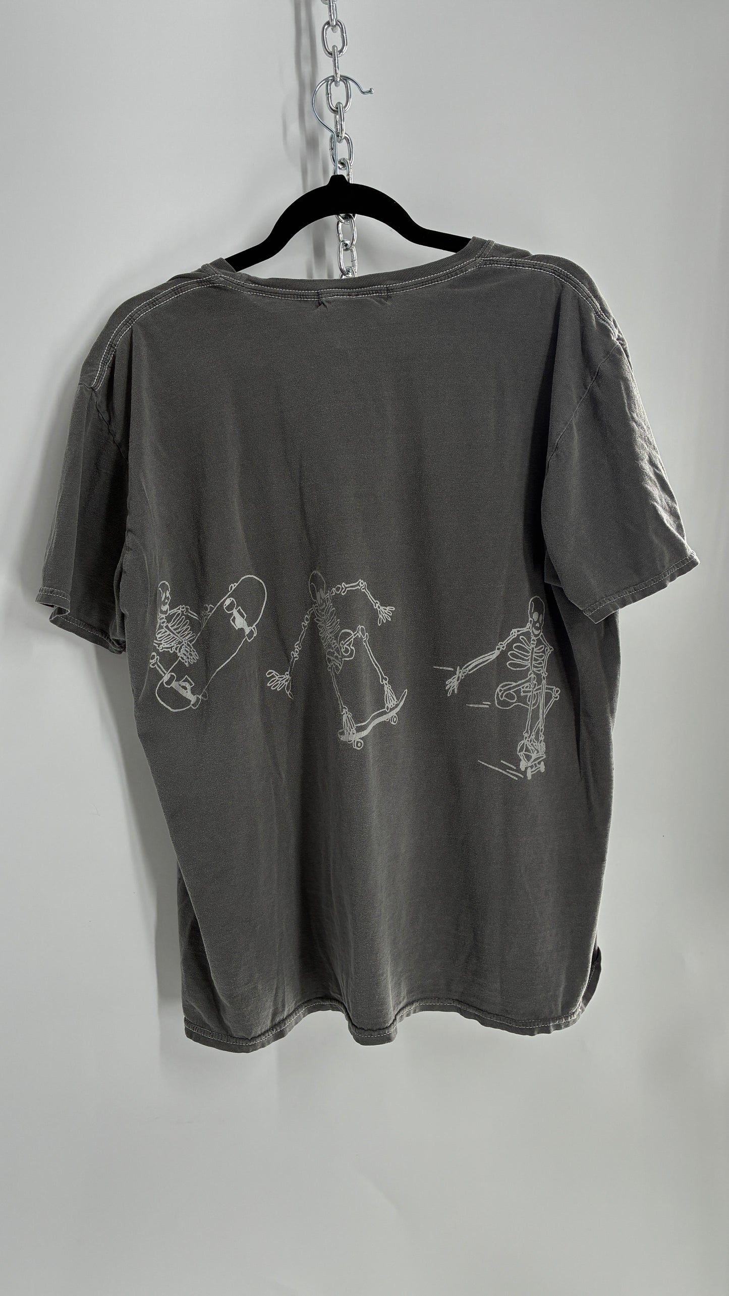 Project Social T Urban Outfitters Grey Distressed Skating Skeletons T Shirt (One Size)