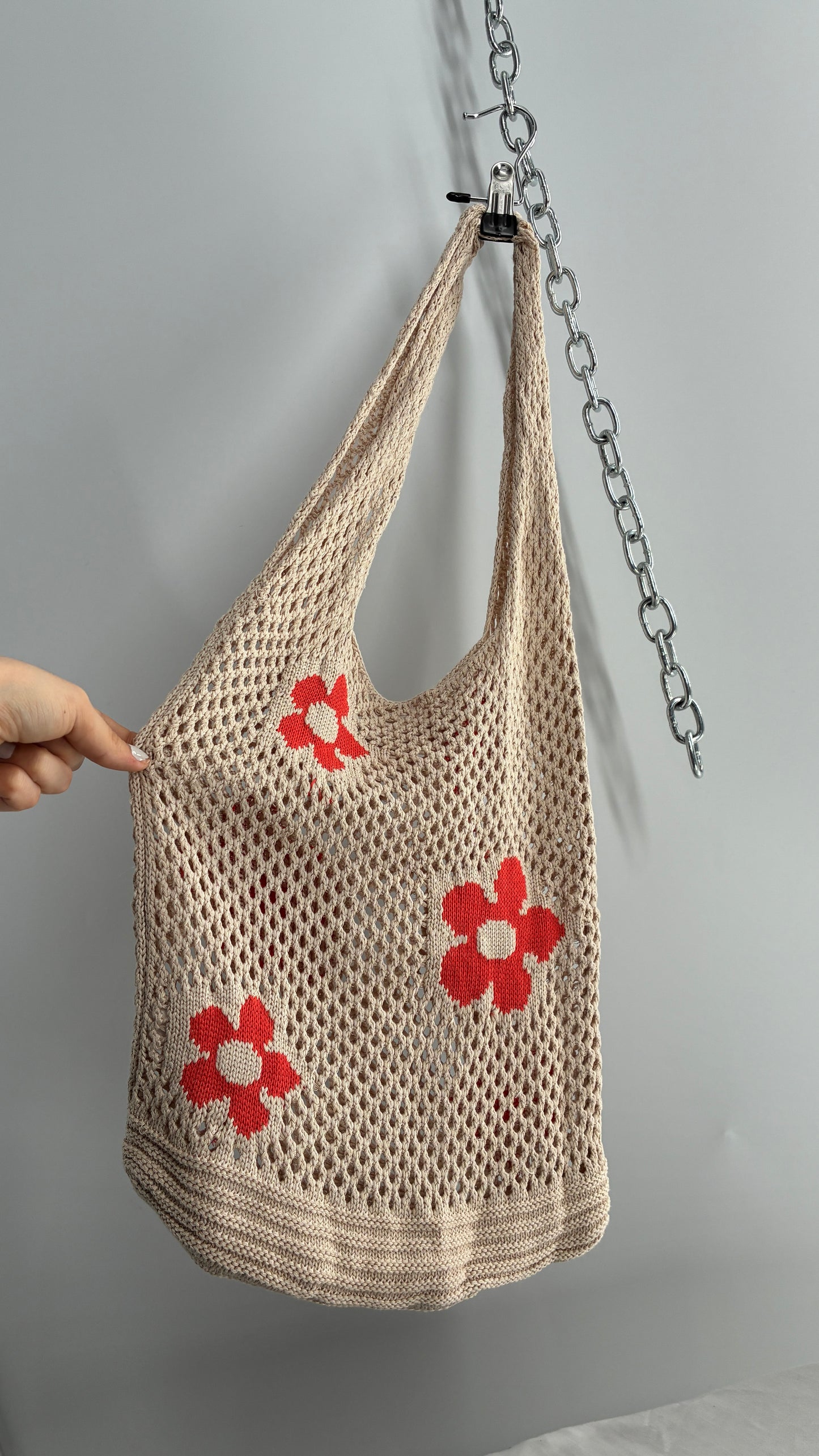 Crochet Tote with Orange Flowers