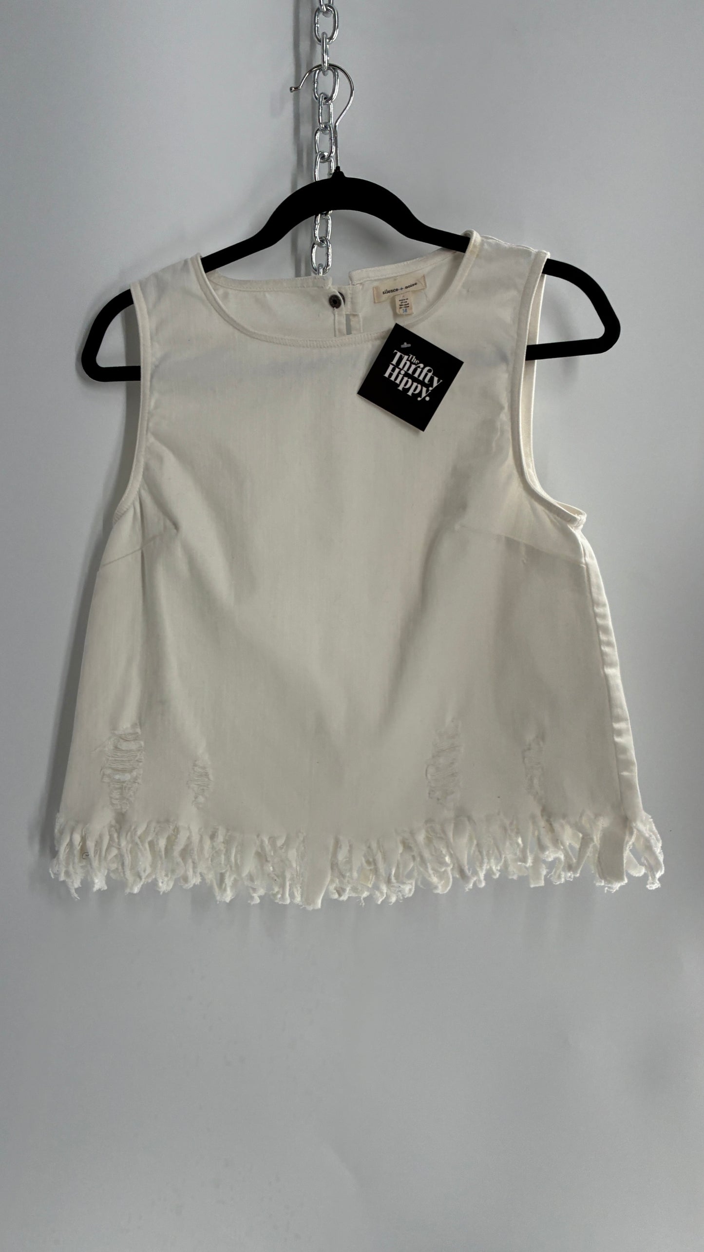 Urban Outfitters Silence + Noise White Denim Fringe Hem Top (Medium)