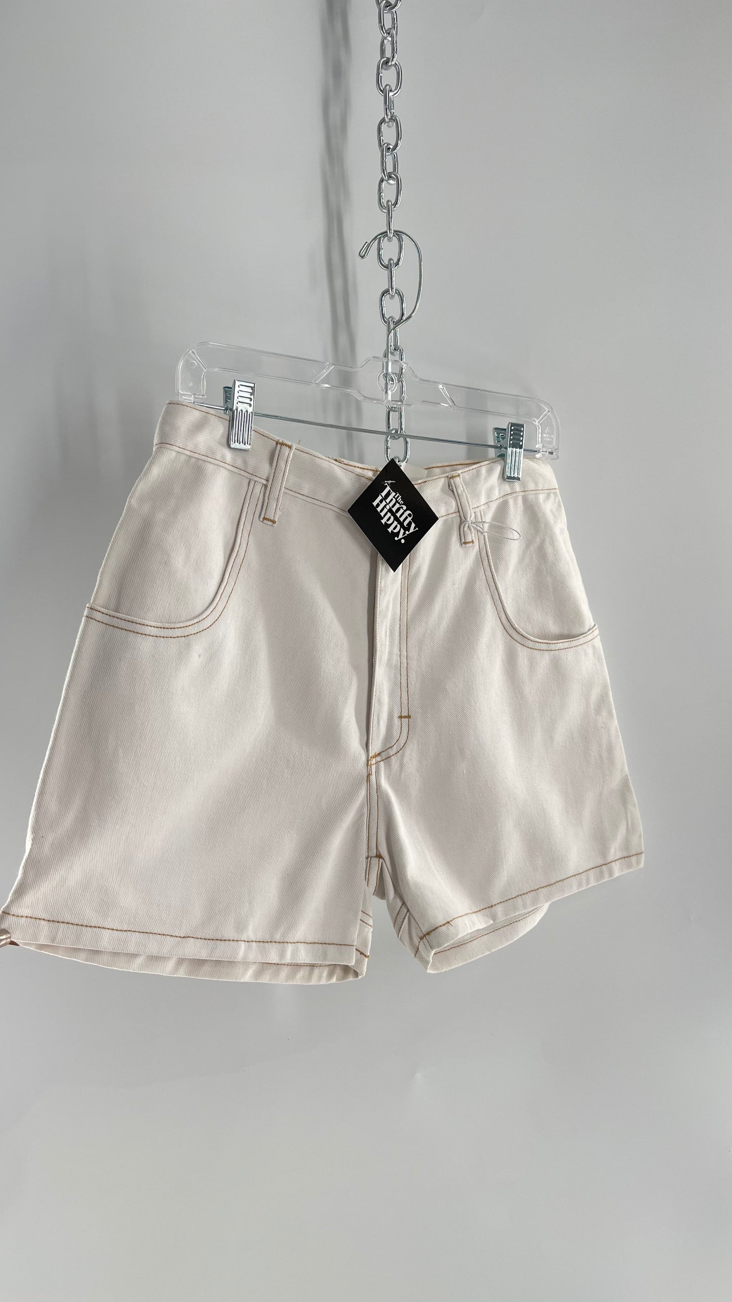 Vintage 1980s Generation X-ers White Contrast Stitch Shorts with Double Waistline on Bum (28)