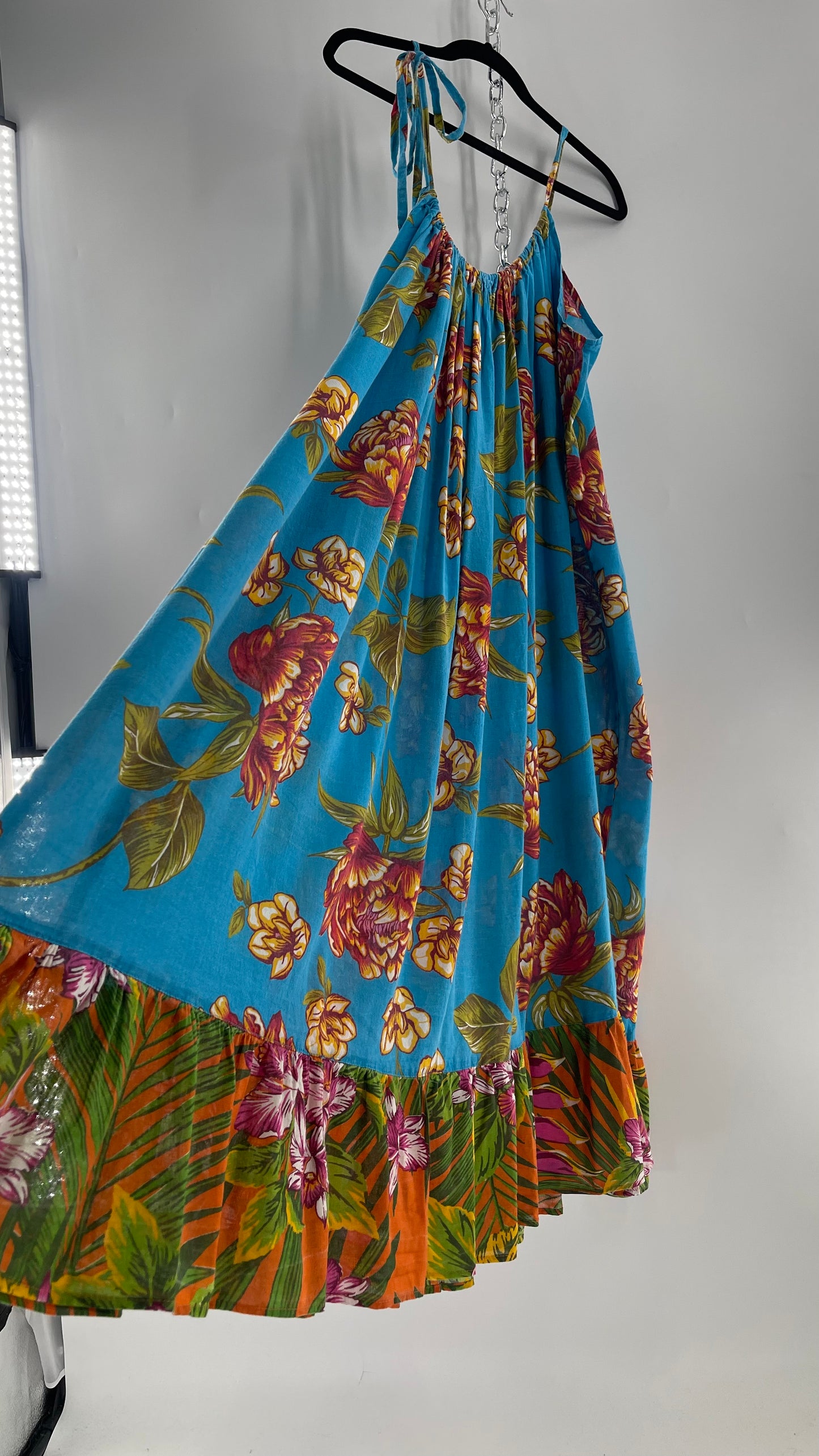 Handemade Brazilian Color Blocked Blue/Orange Floral Maxi (One Size)