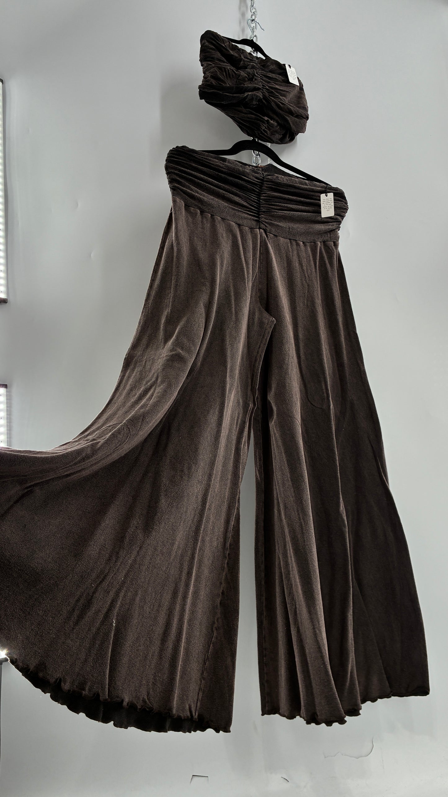 Free People Acid Wash Style Ruched Tube Top And Ultra Wide Leg Pant Set with Tags Attached (L)