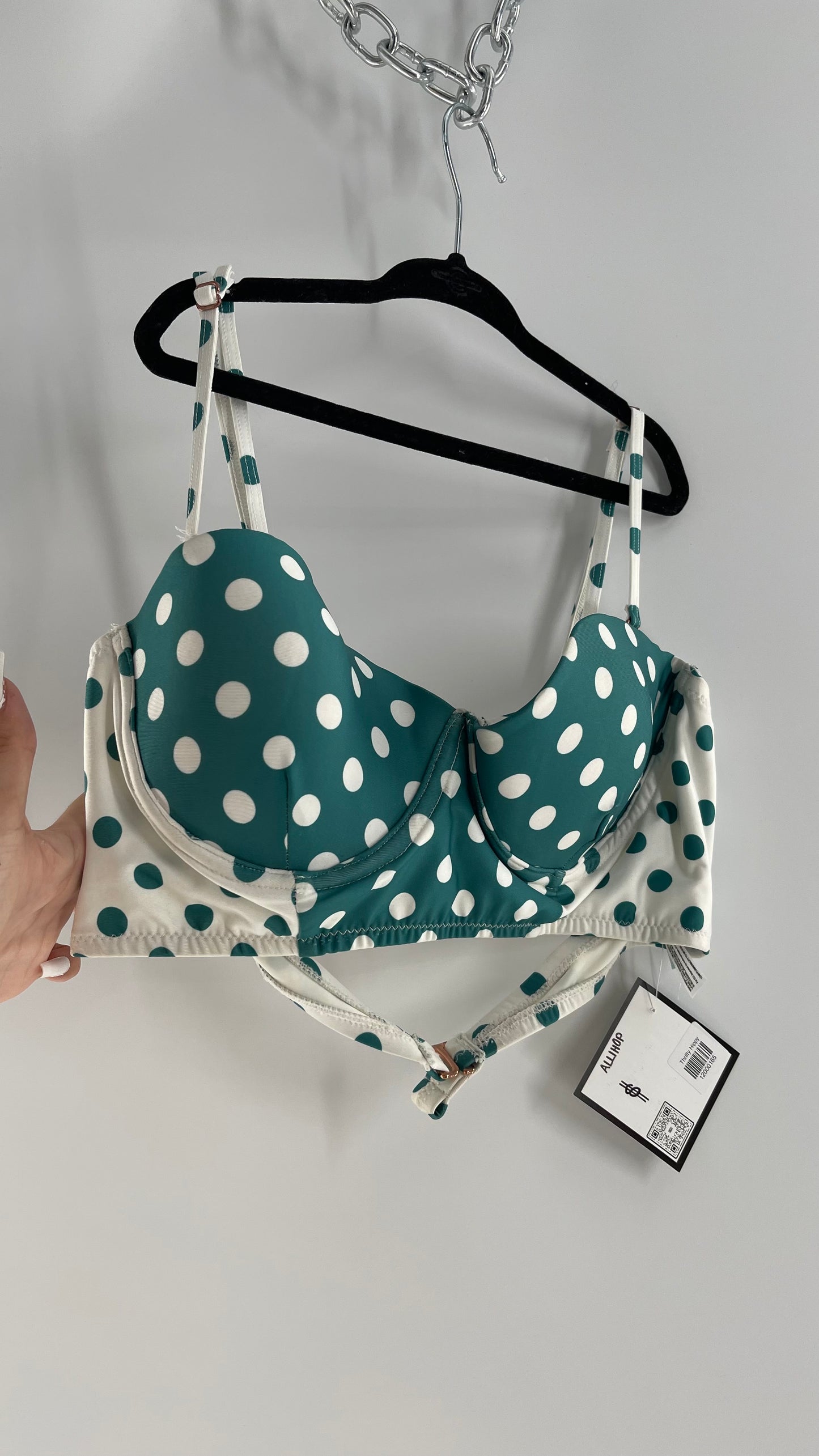 Anthropologie ALIHOP Green/White Polka Dot Underwire Swim Top (Large)