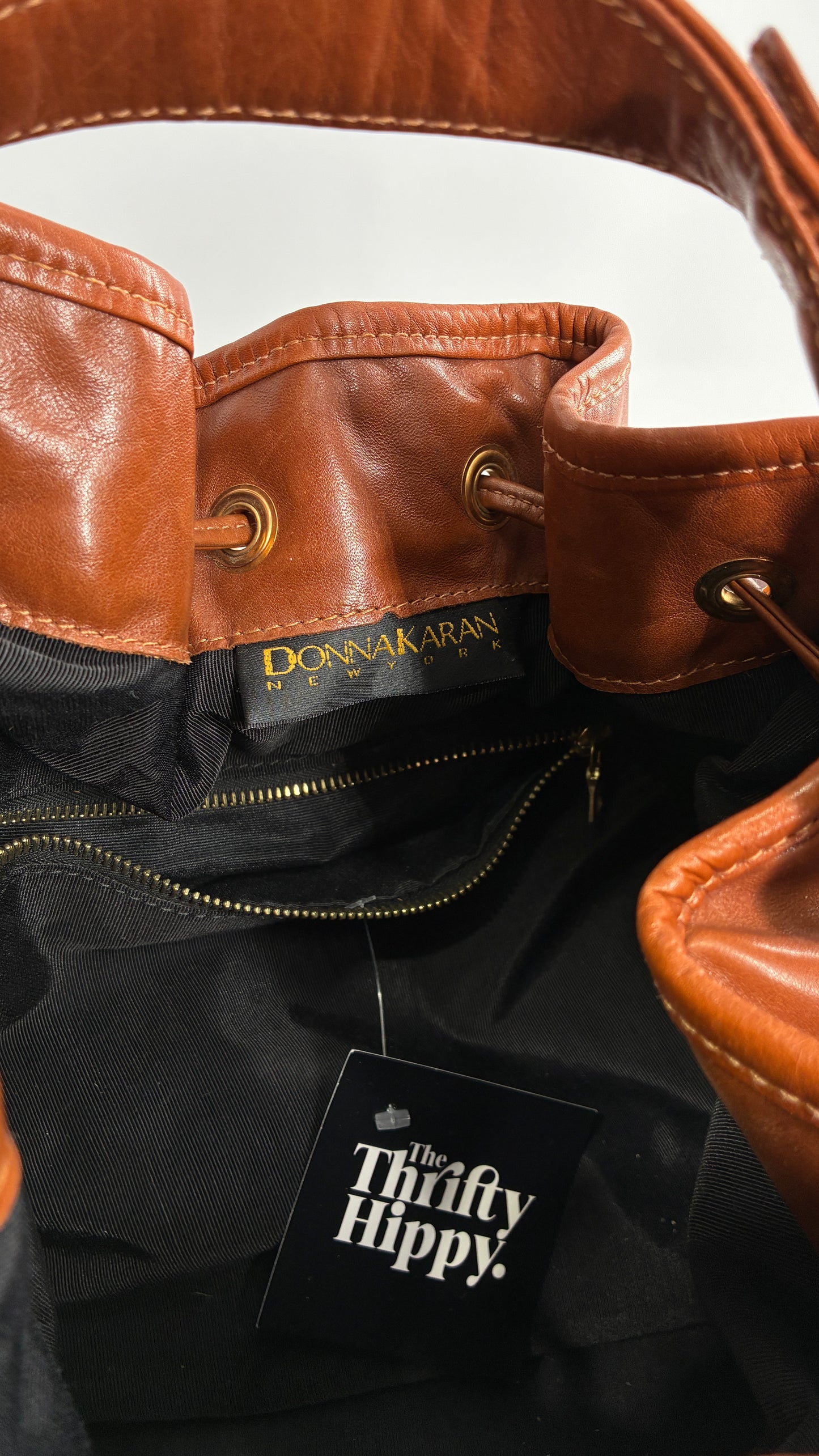 Vintage DONNA KARAN DKNY Oversized XL Brown Zip Front Bag with Leather Details