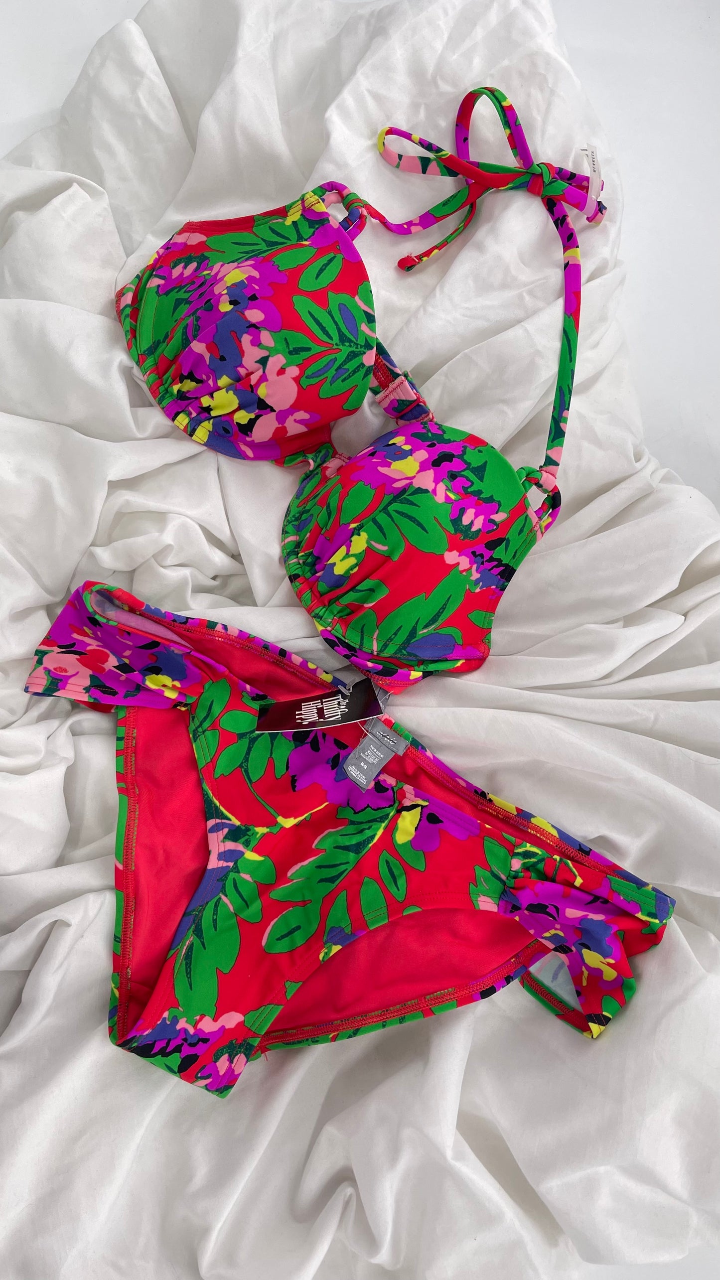 AERIE 2pc Set Red Underwire Top and Scalloped Waistline Bottoms (36B/M)