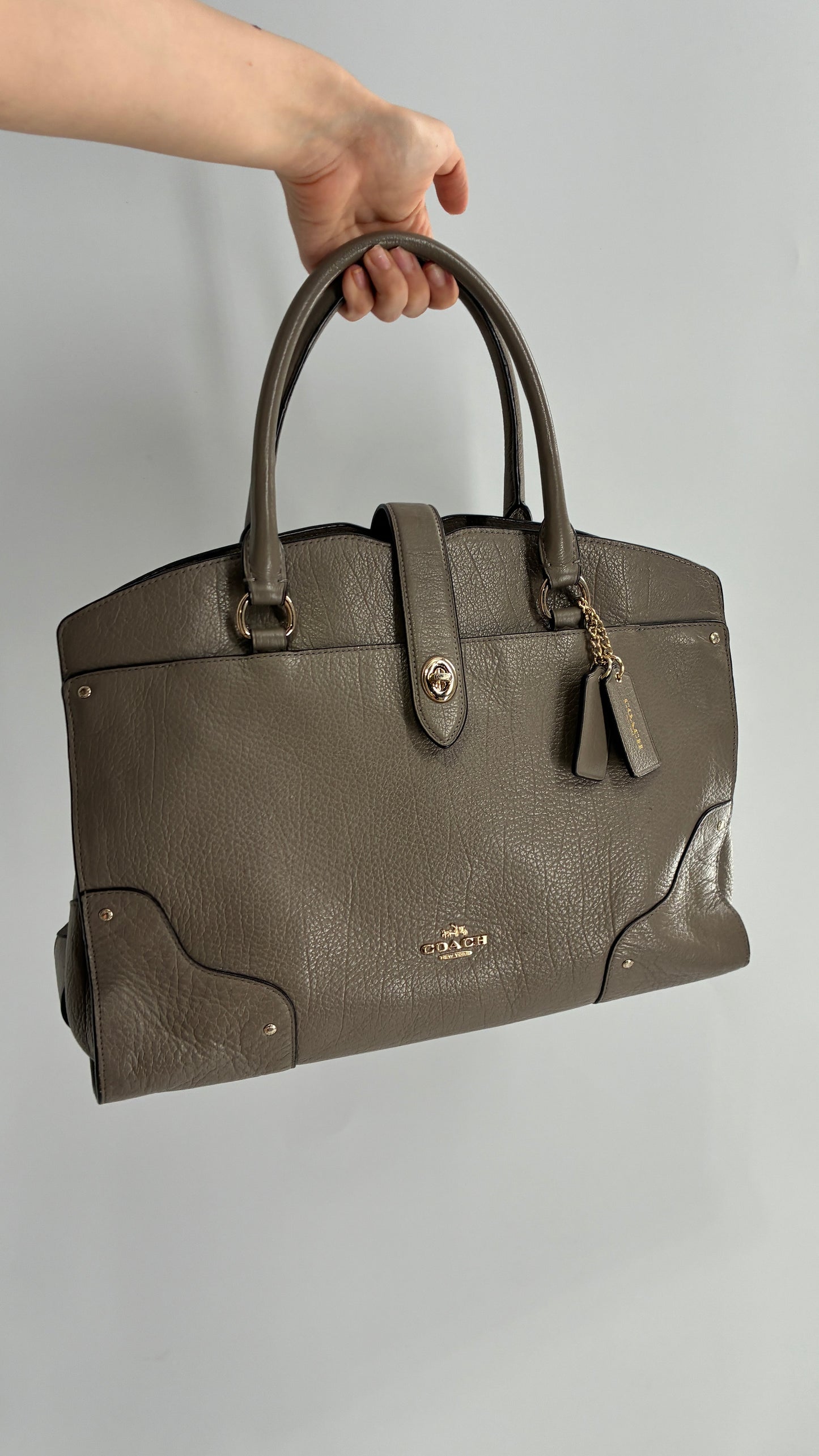 COACH Mercer Satchel 30in Grain Taupe Leather Bag with Multiple Sections and Pockets