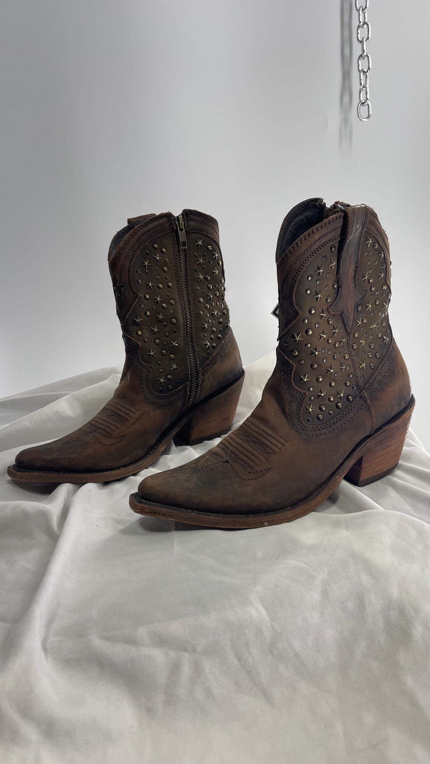 LIBERTY BLACK Handmade in Mexico Leather Cowboy Boots with Star Studs (7.5)
