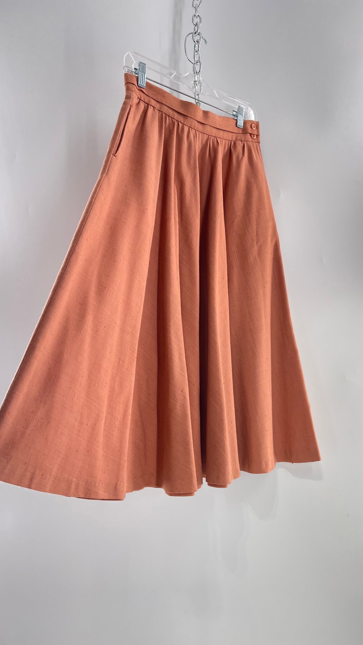 Vintage David N Linen Look Apricot Pink/Orange Circle Skirt with Pockets (9/10)