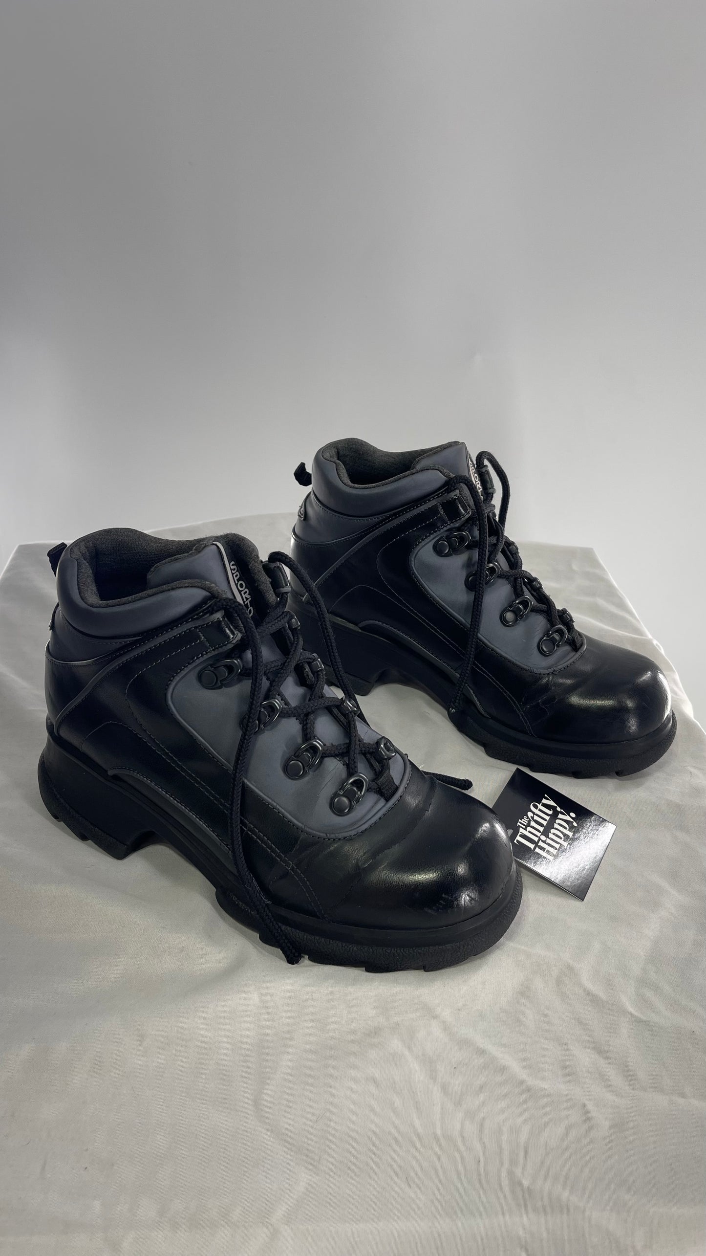 1990s Vintage SPORTO Metallic Blue and Black Round Toe Platform Sneaker Boot (9)