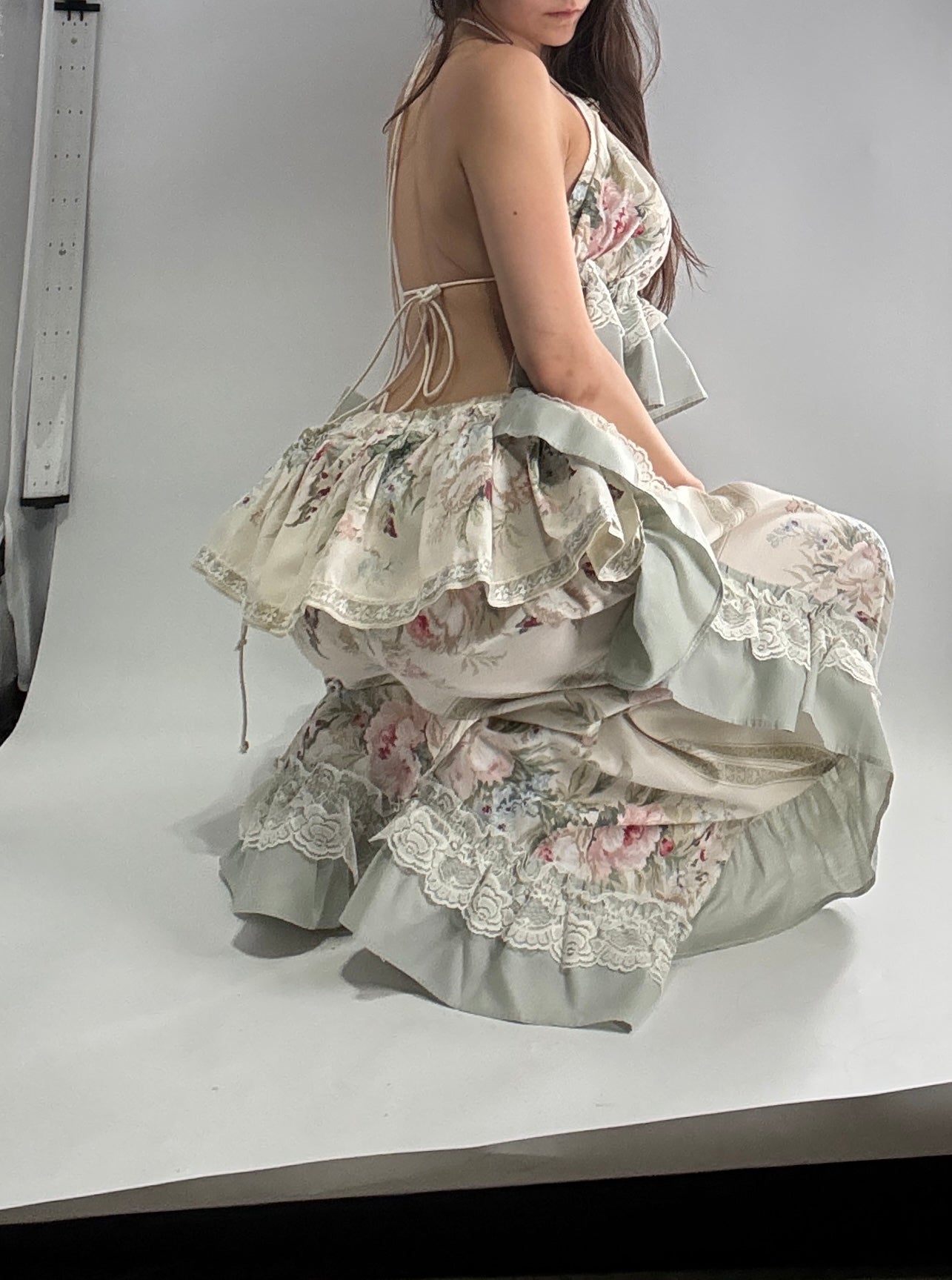 Handmade Vintage Muted Florals Two Piece Set with Adjustable Waist and Bust Lines (XS-XL)