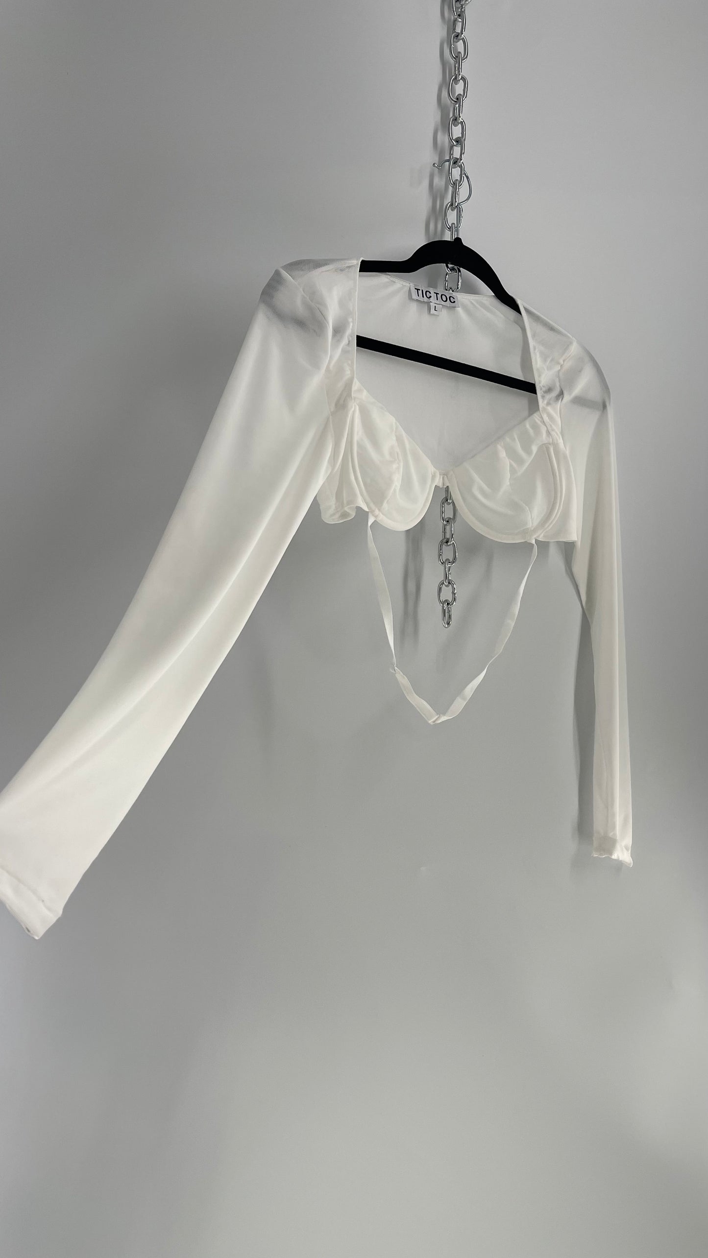 TIC TOC White Mesh Underwire Layering Long Sleeve (large)