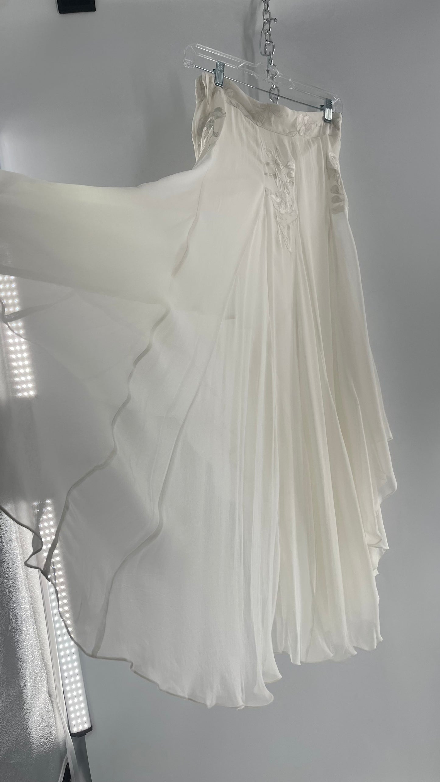 ROCOCO SAND White Hankerchief Hem Skirt with Embroidered Waistline (Medium)