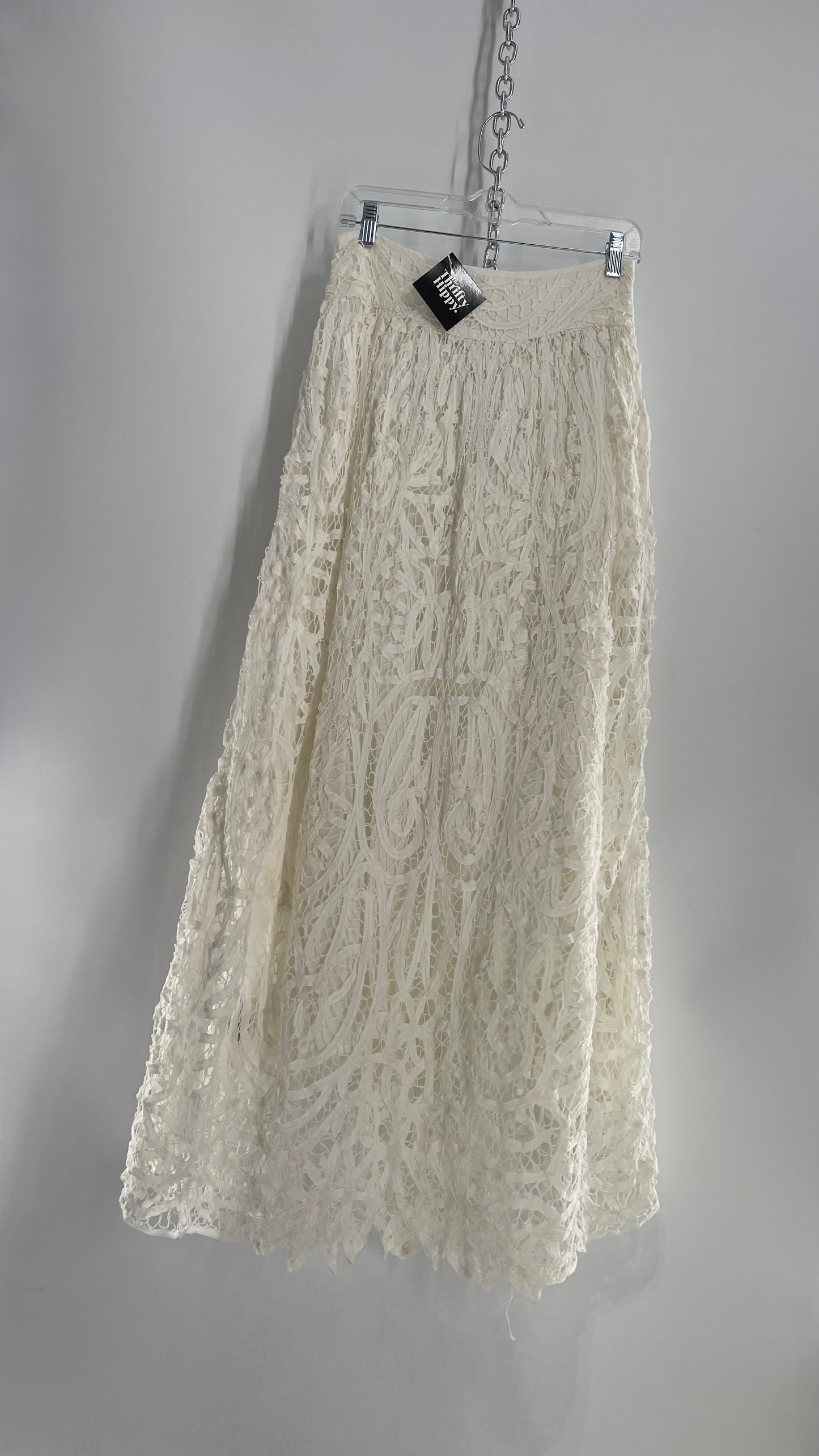 Free People White Lace Full Length Skirt (XS)