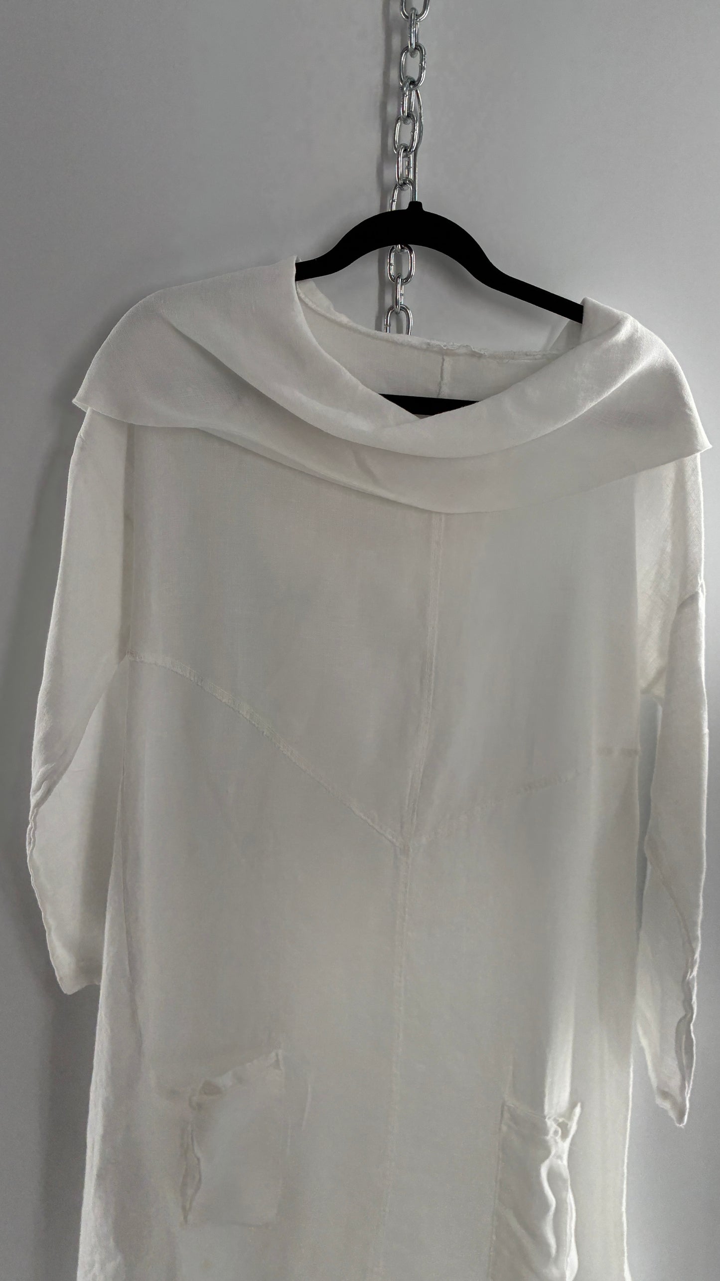 Vintage White 100% Linen Made in Italy Blouse Dress (Large)