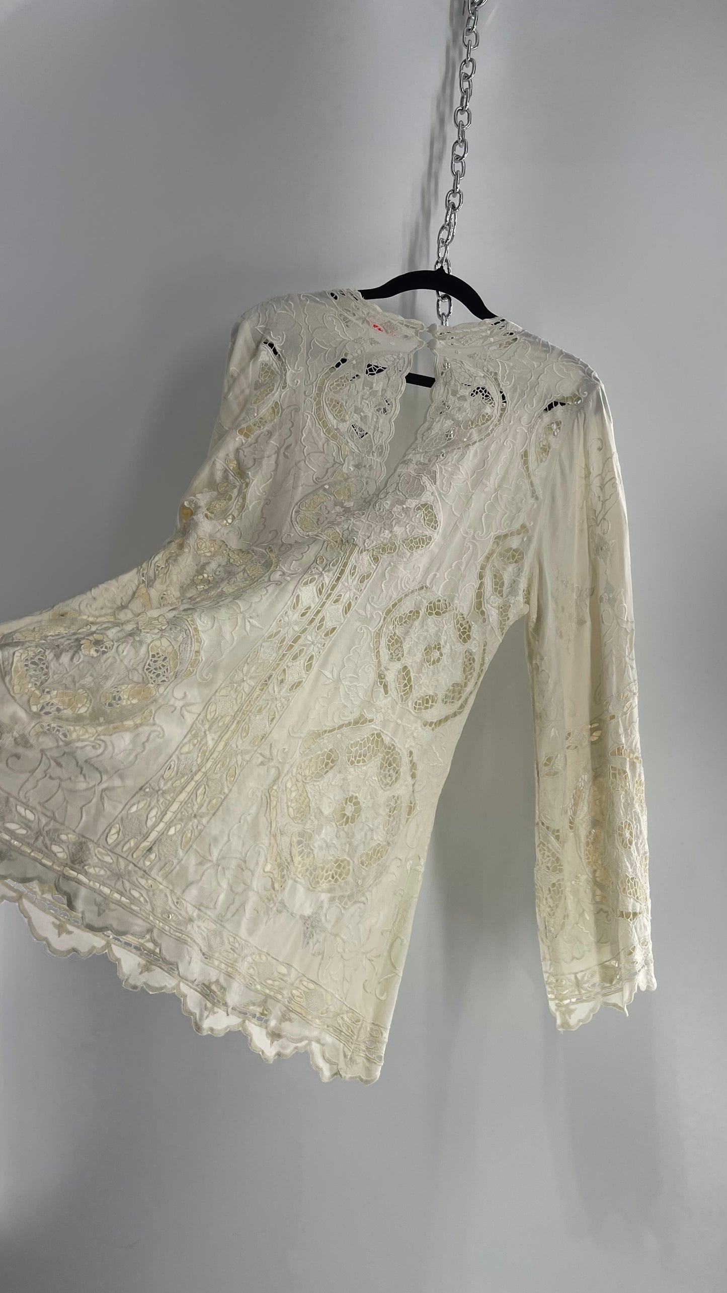 Free People Cream Lace Mini Dress (Small)