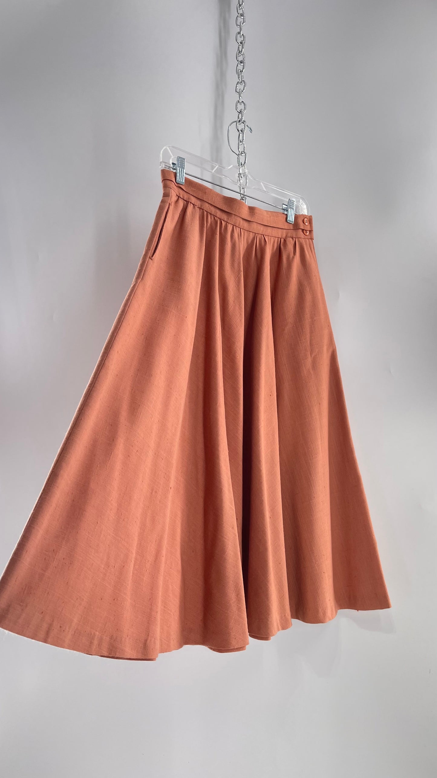 Vintage David N Linen Look Apricot Pink/Orange Circle Skirt with Pockets (9/10)