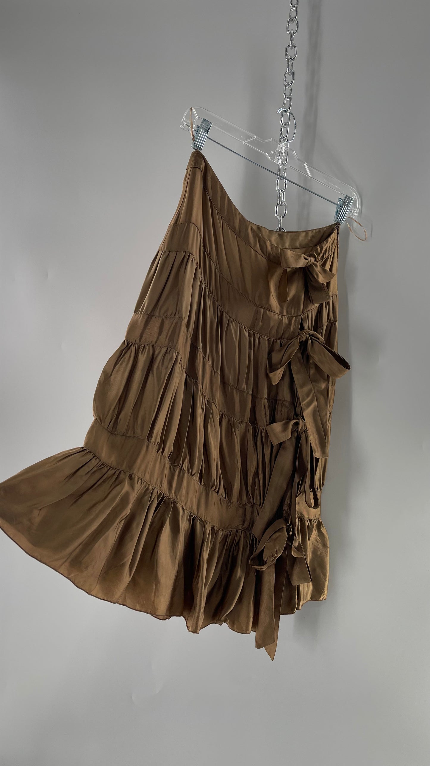 Ysatis Greece Bronze Metallic Fabric Skirt with Dainty Feminine Bow Detailing on Side (1)