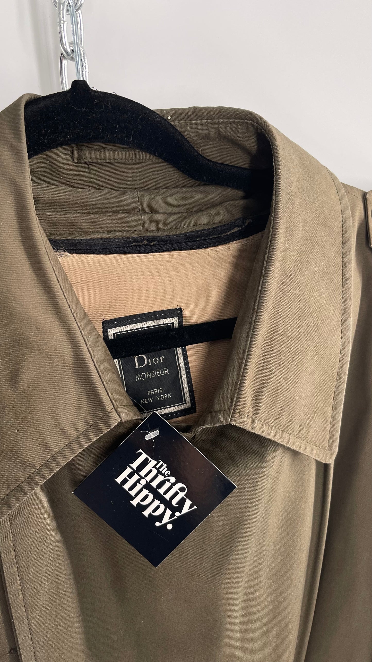 Vintage Christian Dior Olive Green Trench Coat (42L)