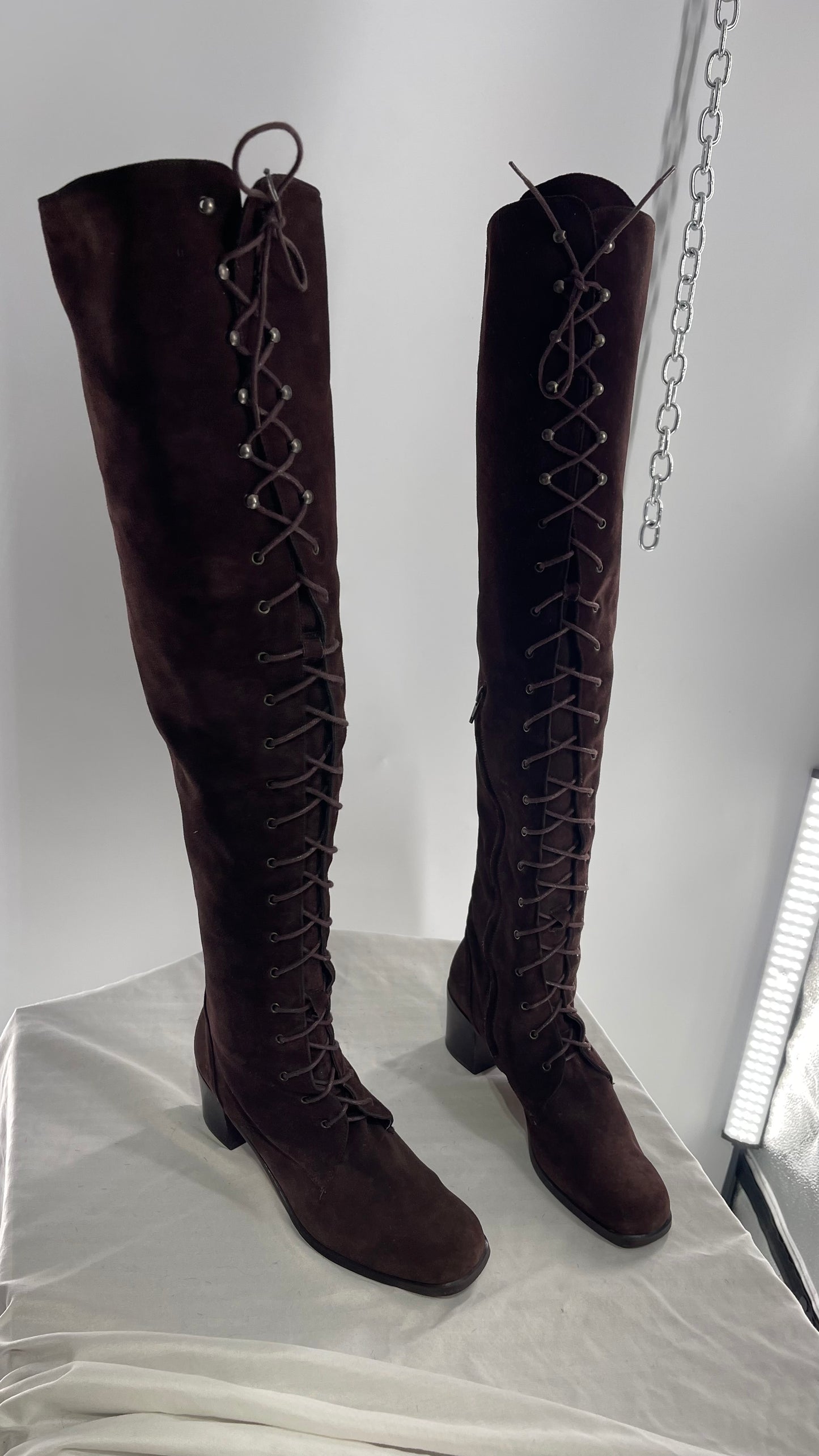 Vintage Kenneth Cole Over the Knee Brown Genuine Suede Leather Combat Boots (8.5)