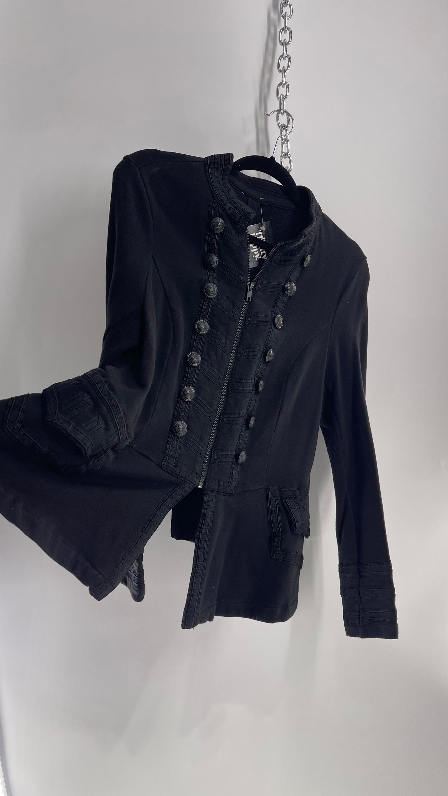 Vintage Black Military Style Button Front Jacket (XL)