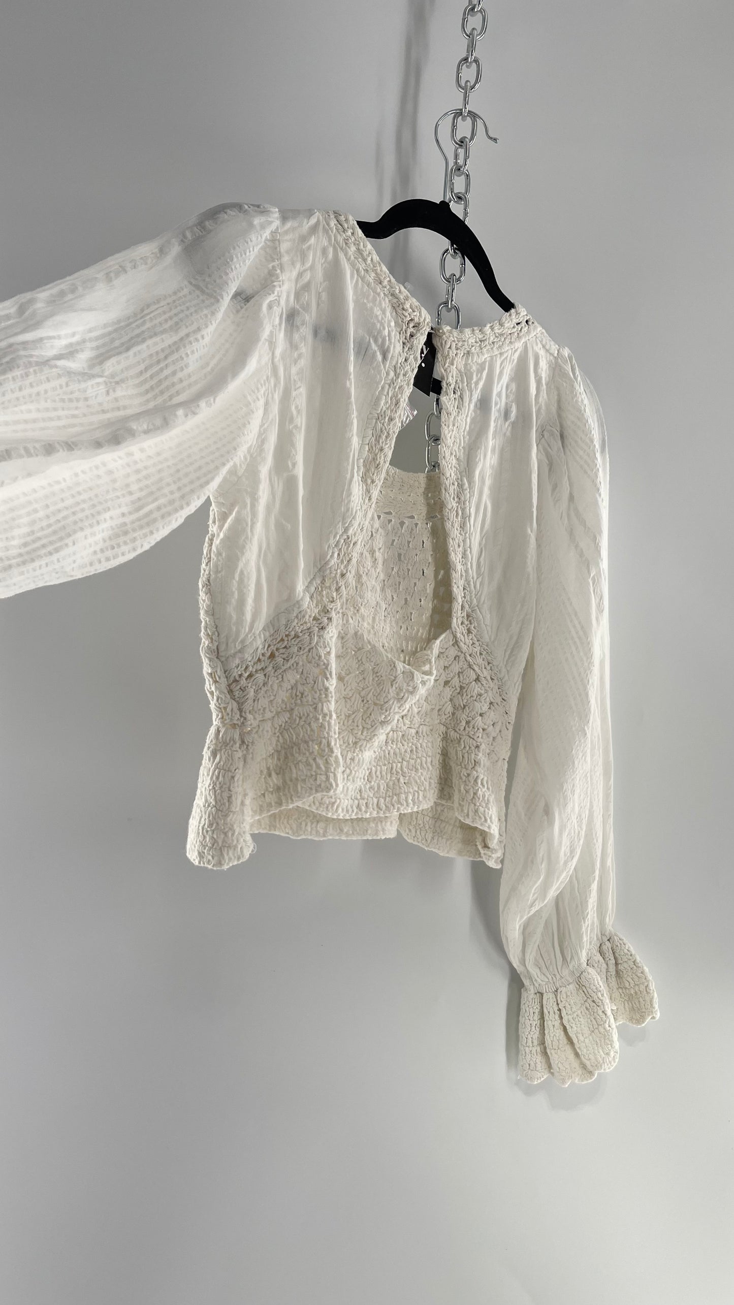 Free People White Crochet “Megan” Top (Large)