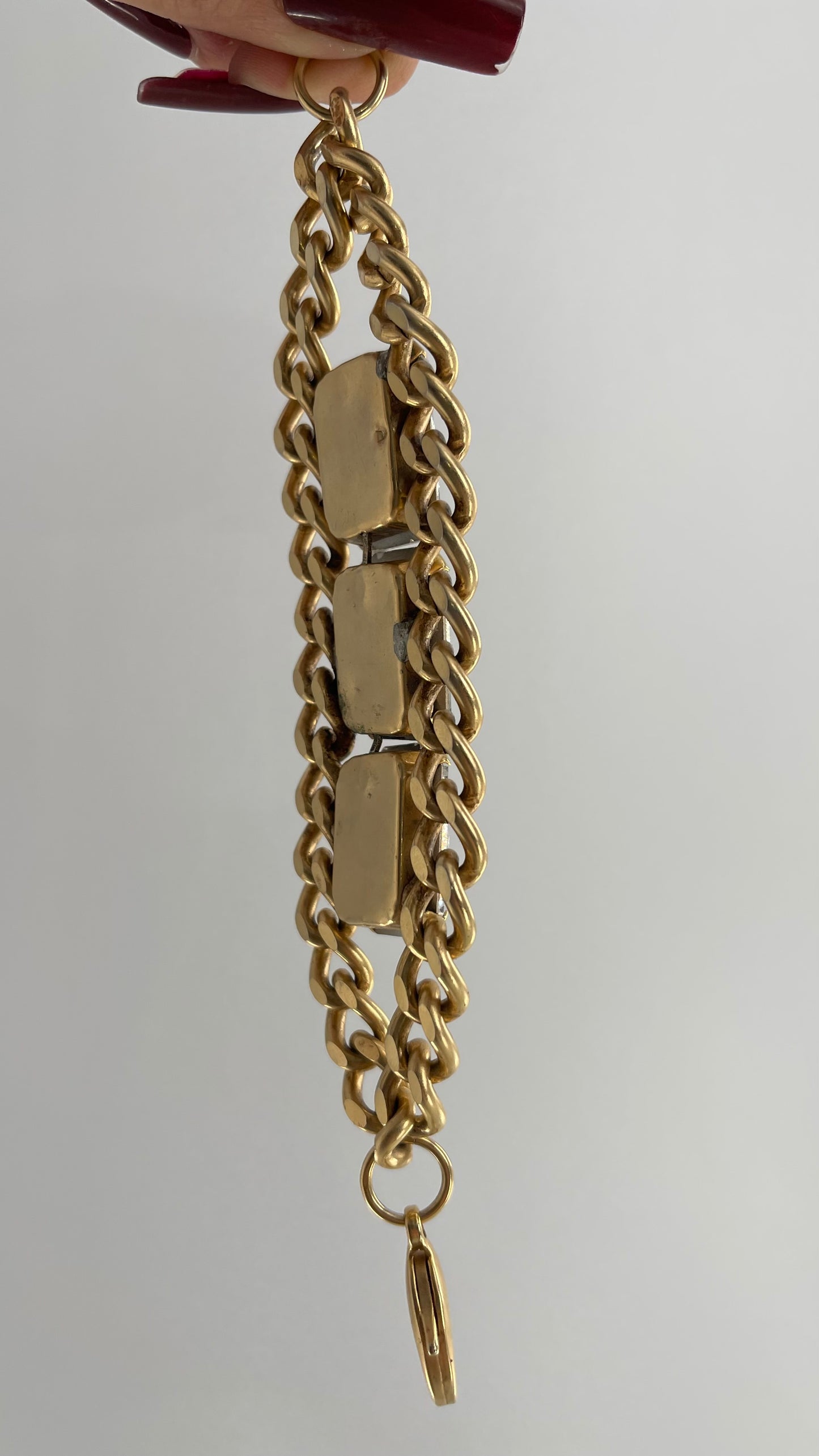 Anthropologie Gold Chain Bracelet with Oversized Rhinestone Gemstones