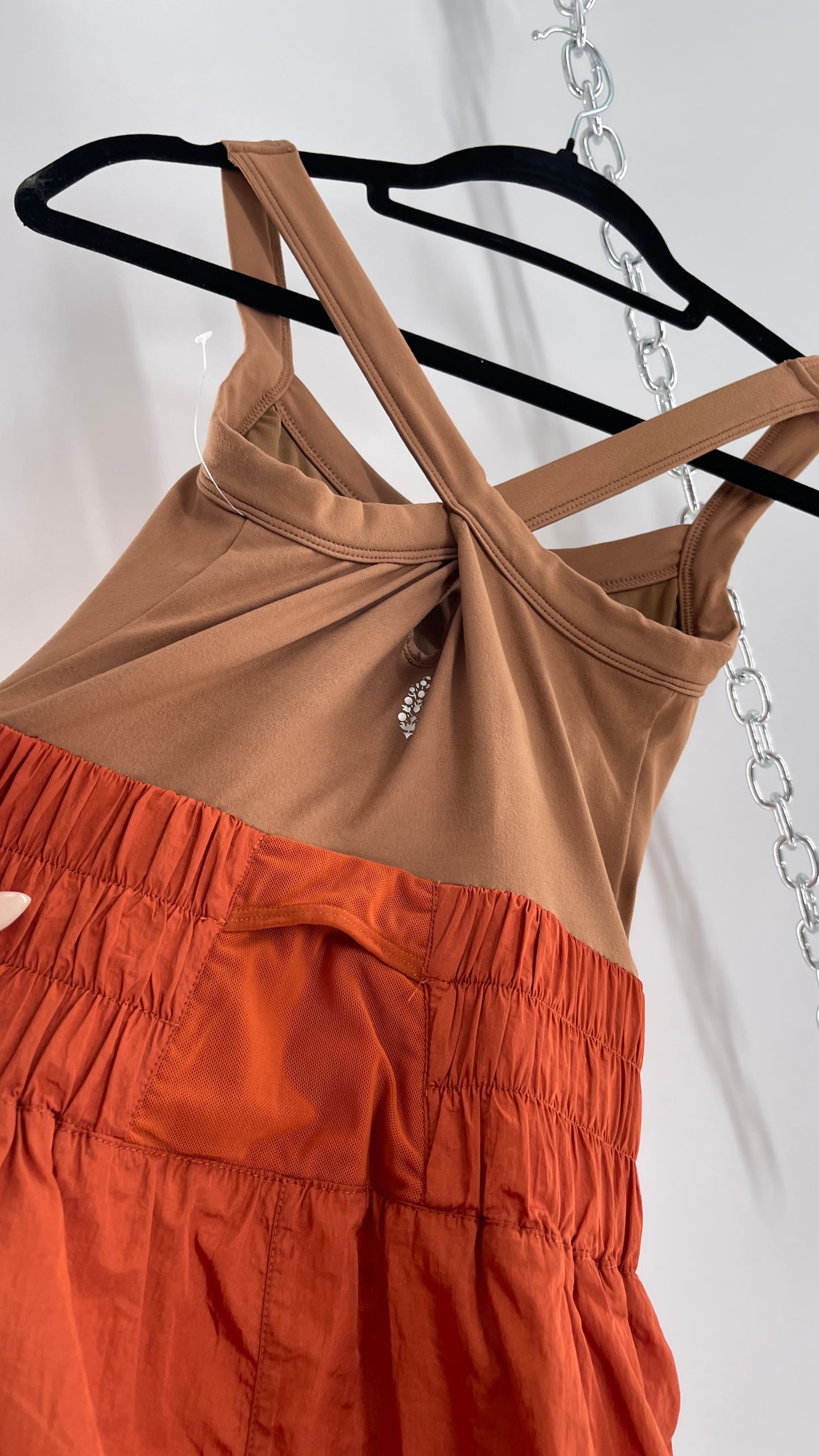 Free People Movement Tan Jumpsuit with Burnt Orange Parachute Shorts (XS)